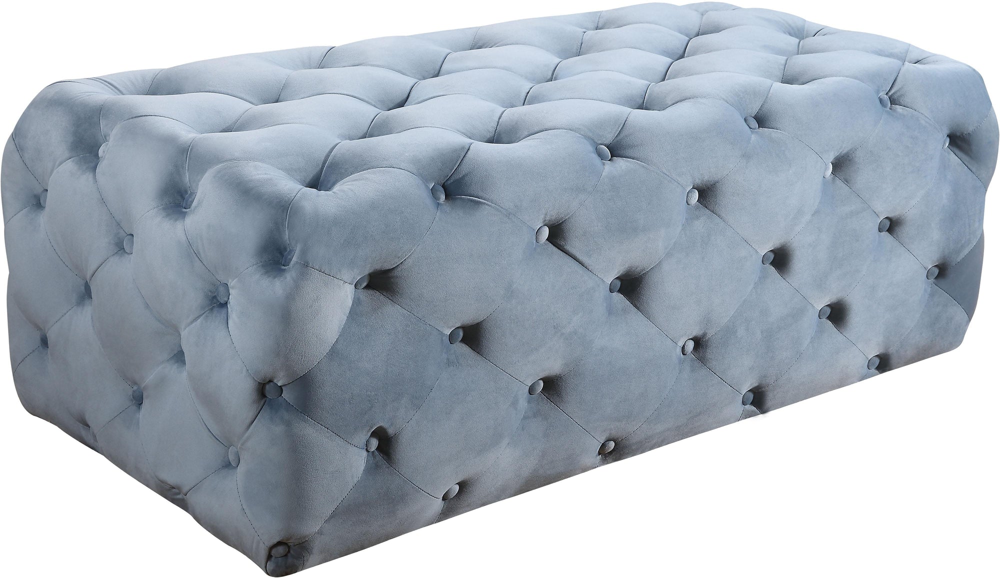 Casey Sky Blue Velvet Ottoman/Bench