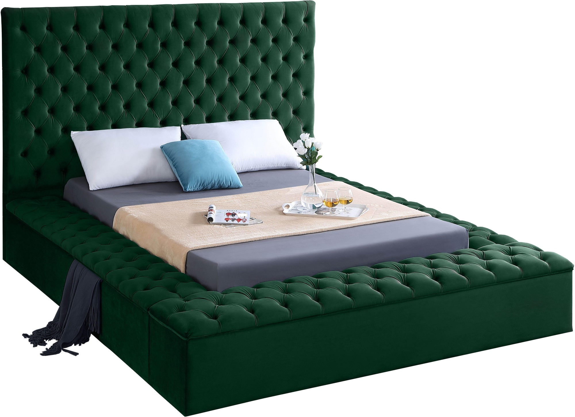 Bliss Green Velvet Full Bed (3 Boxes)