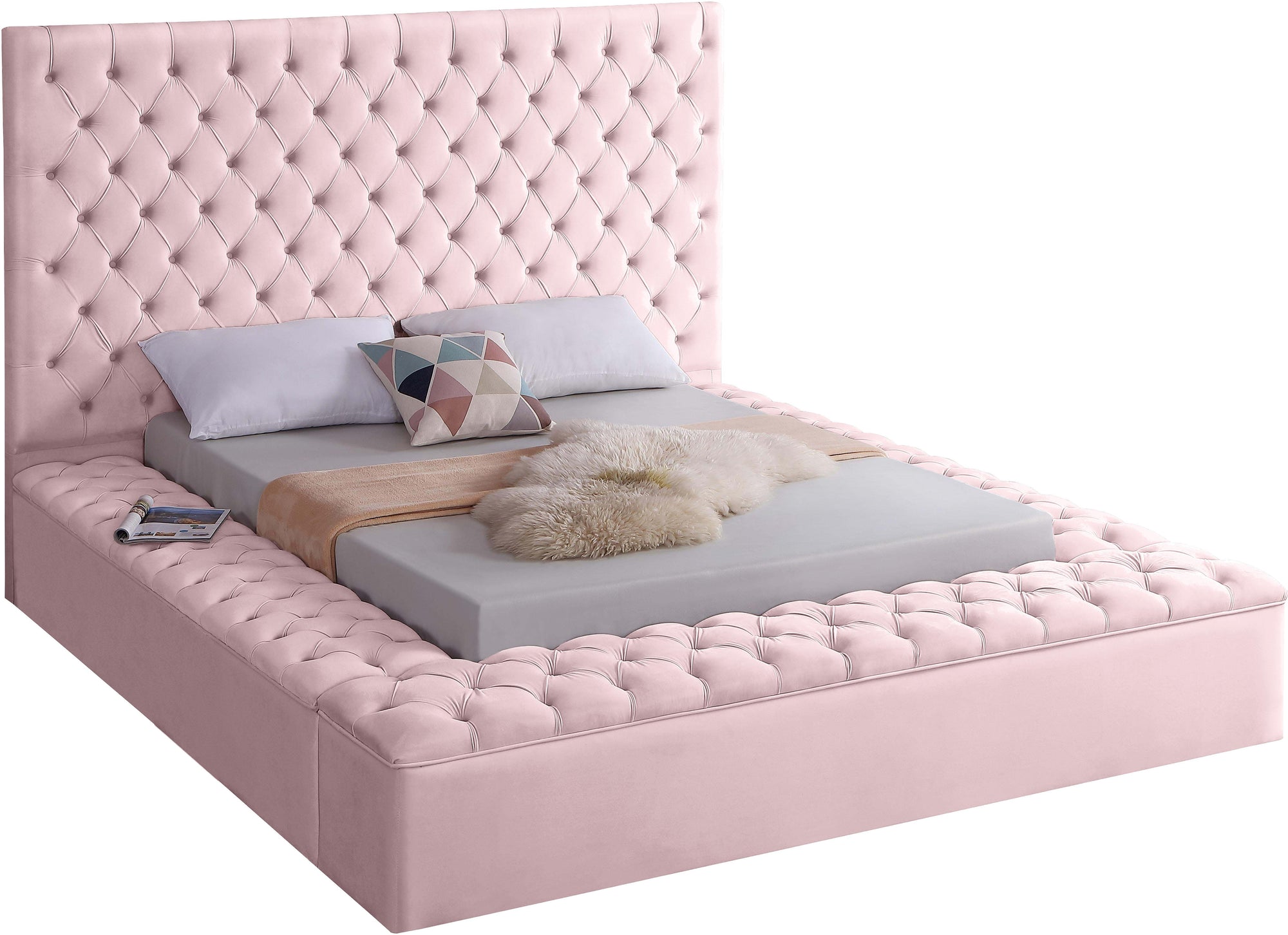 Bliss Pink Velvet Full Bed (3 Boxes)