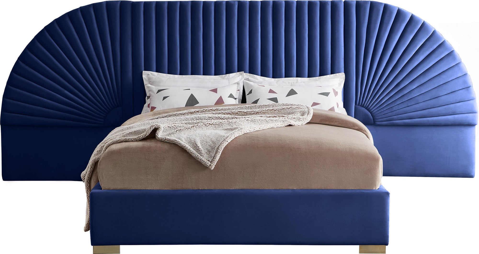 Cleo Navy Velvet Queen Bed (3 Boxes)