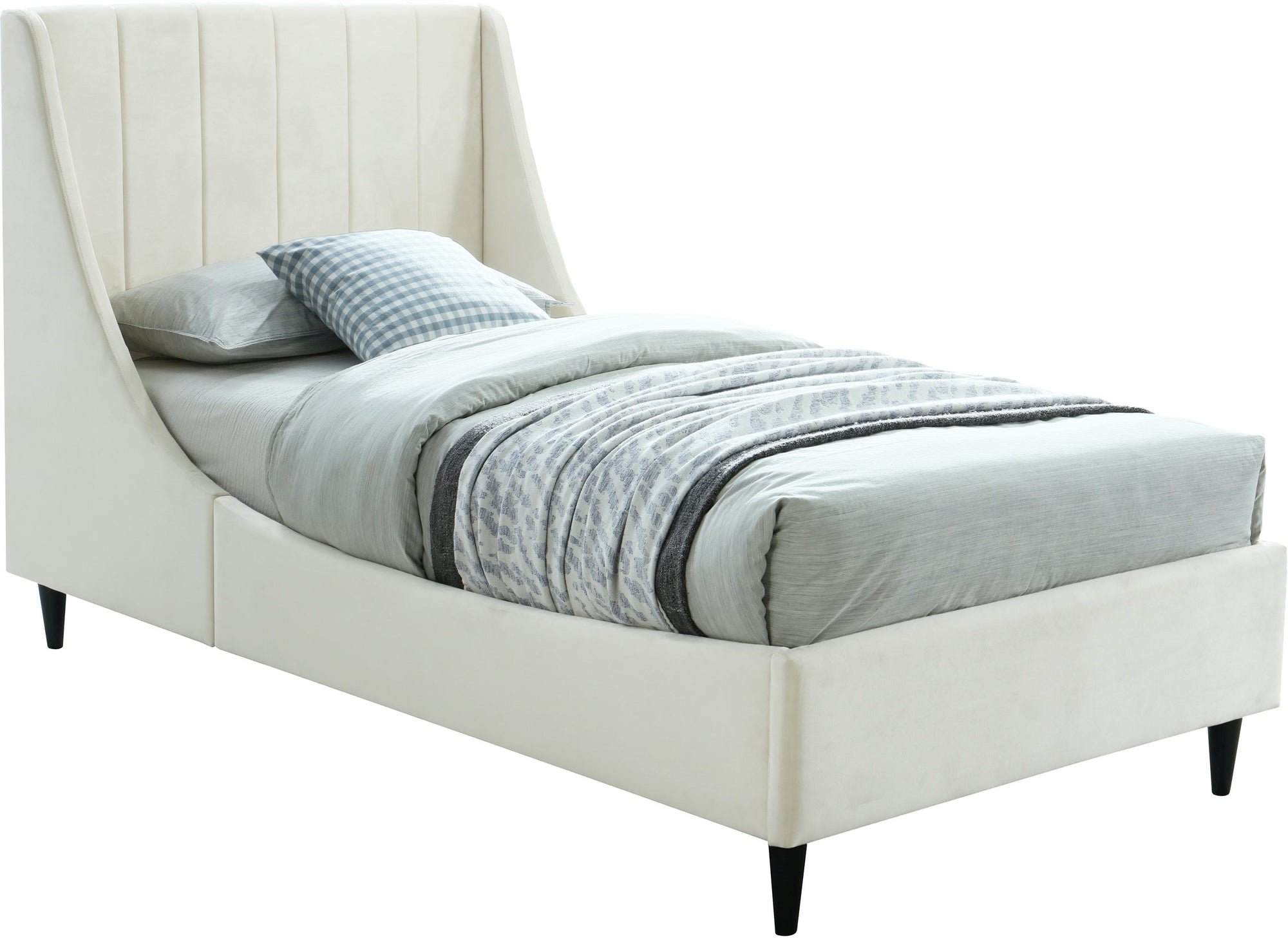 Eva Cream Velvet Twin Bed
