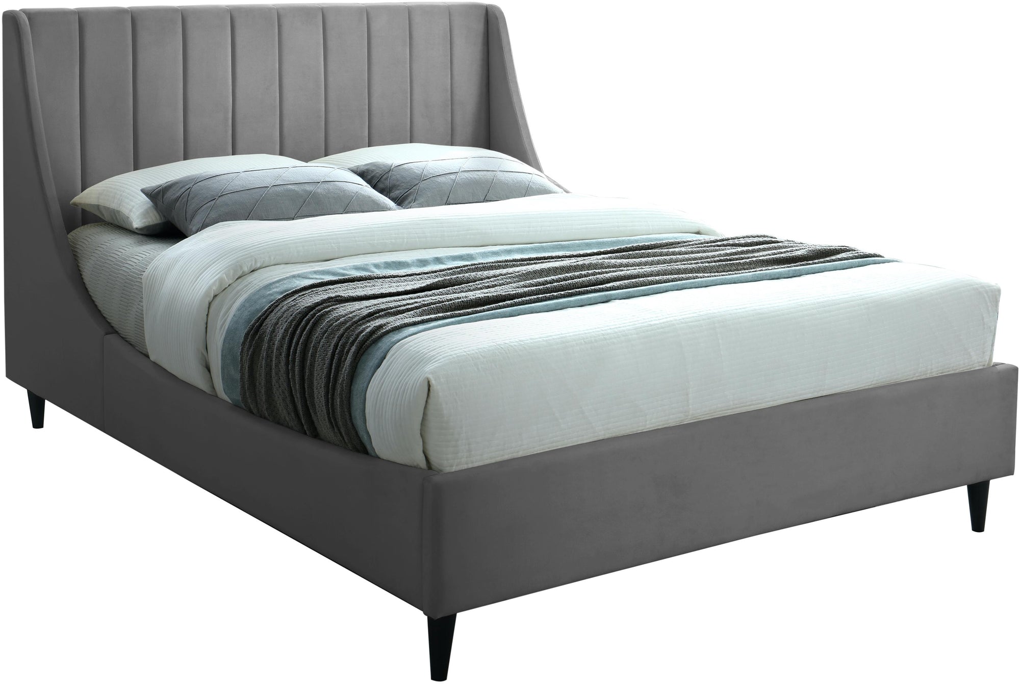Eva Grey Velvet Queen Bed