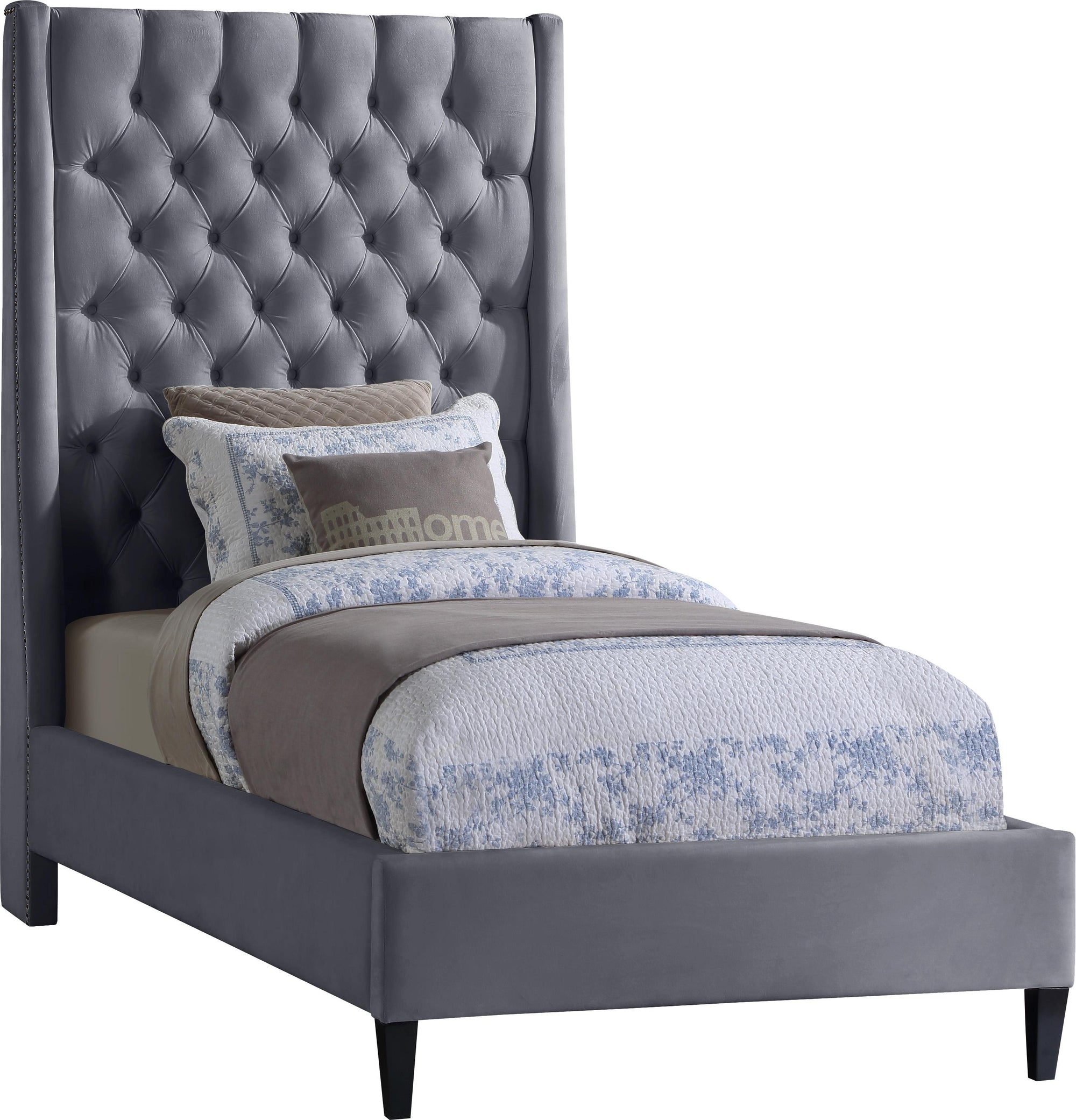 Fritz Grey Velvet Twin Bed