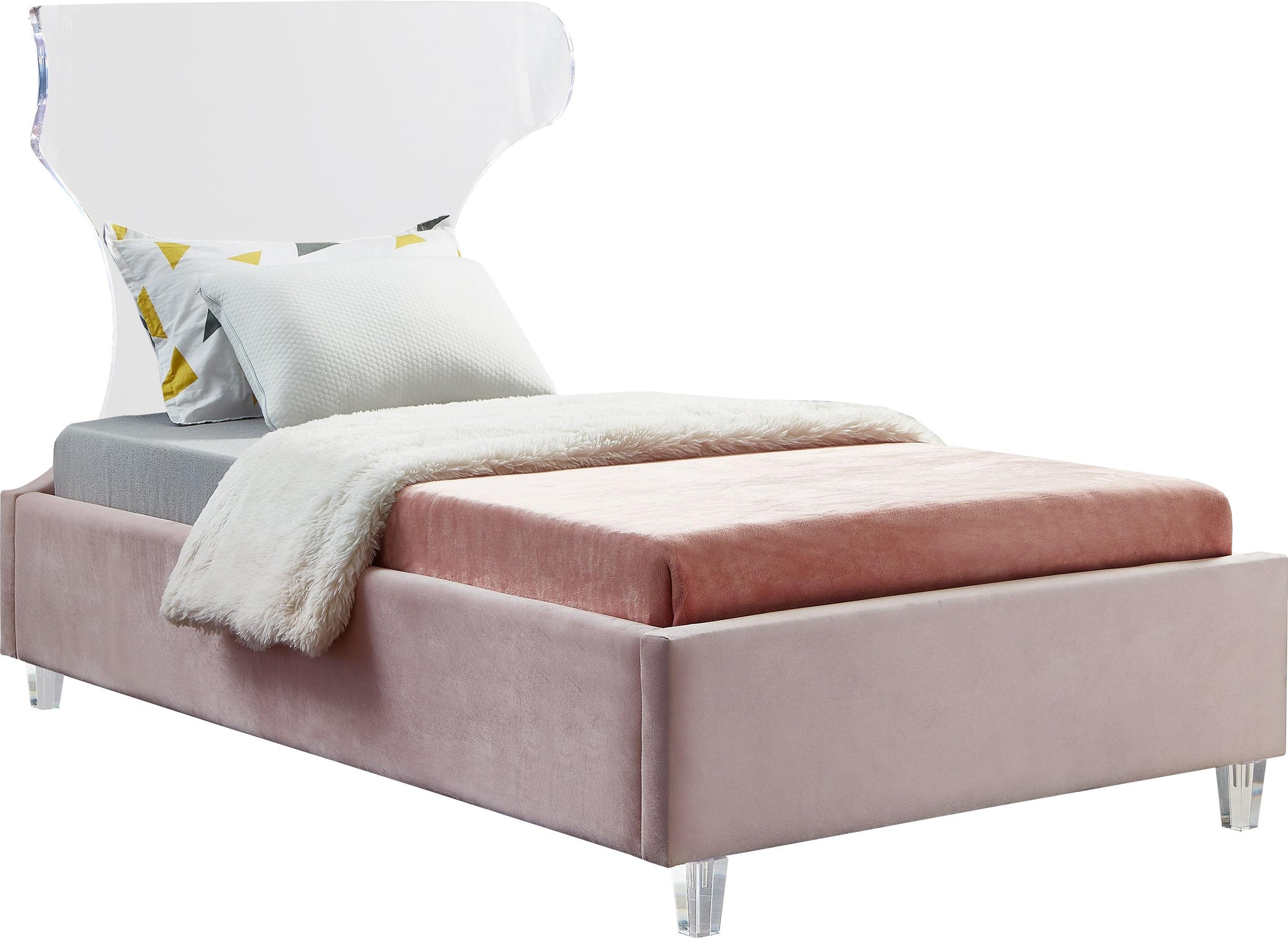 Ghost Pink Velvet Twin Bed
