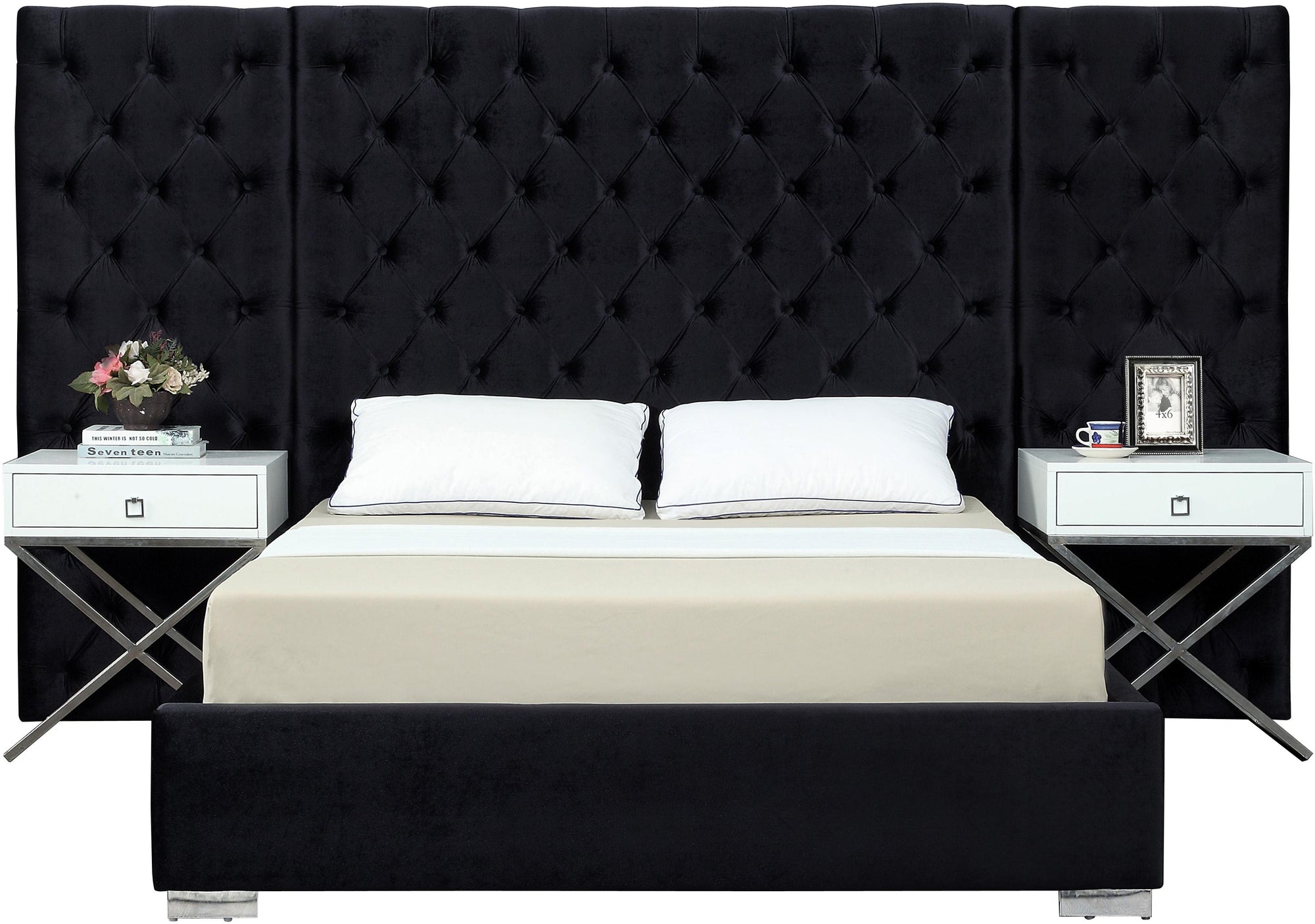 Grande Black Velvet King Bed (3 Boxes)