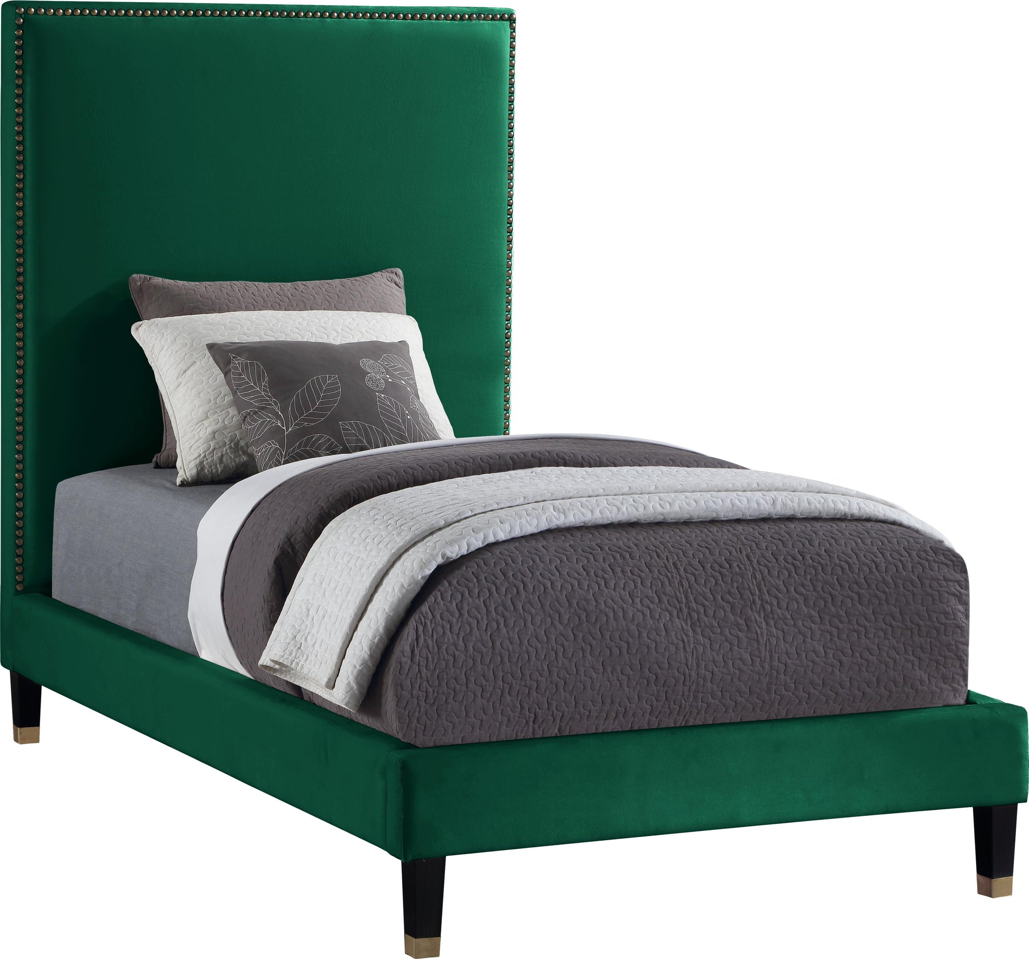 Harlie Green Velvet Twin Bed