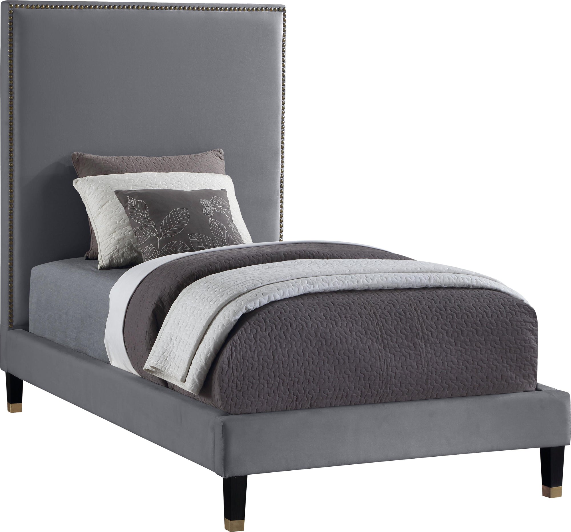 Harlie Grey Velvet Twin Bed