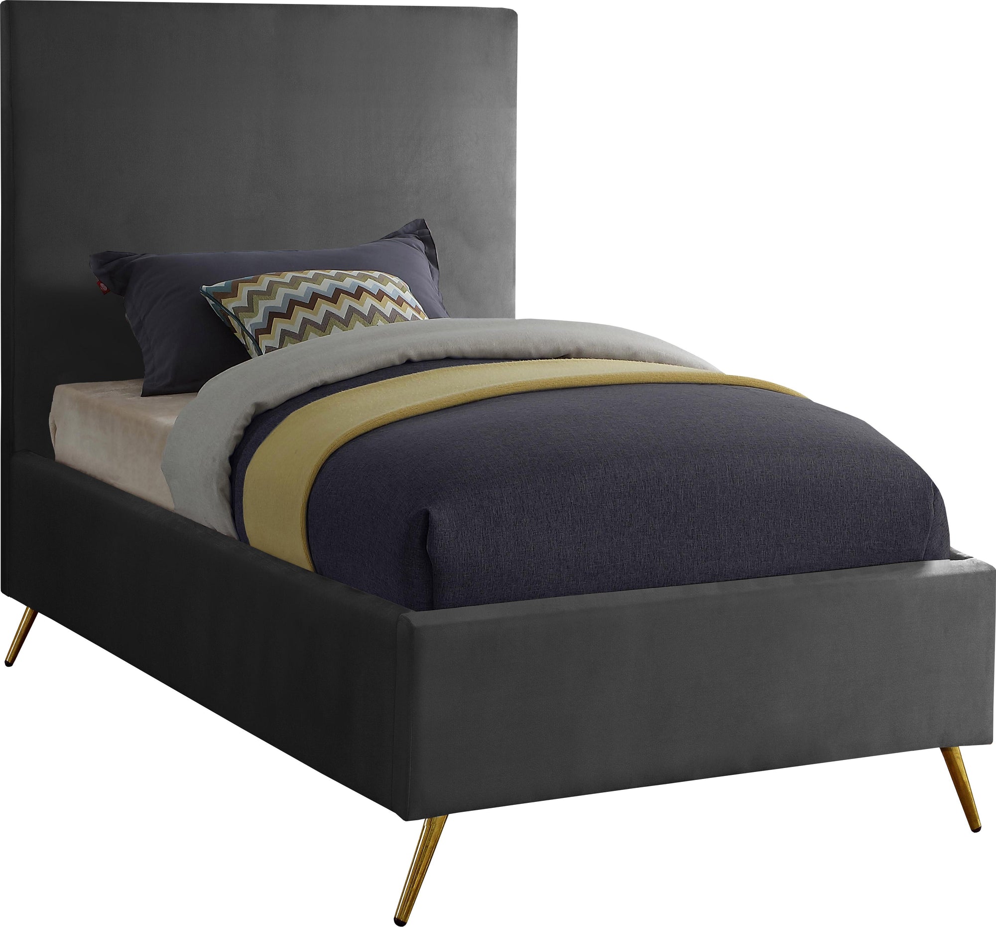 Jasmine Grey Velvet Twin Bed
