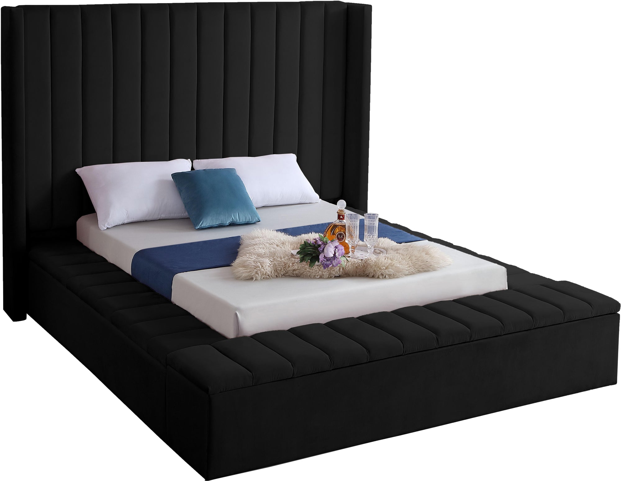 Kiki Black Velvet Full Bed (3 Boxes)