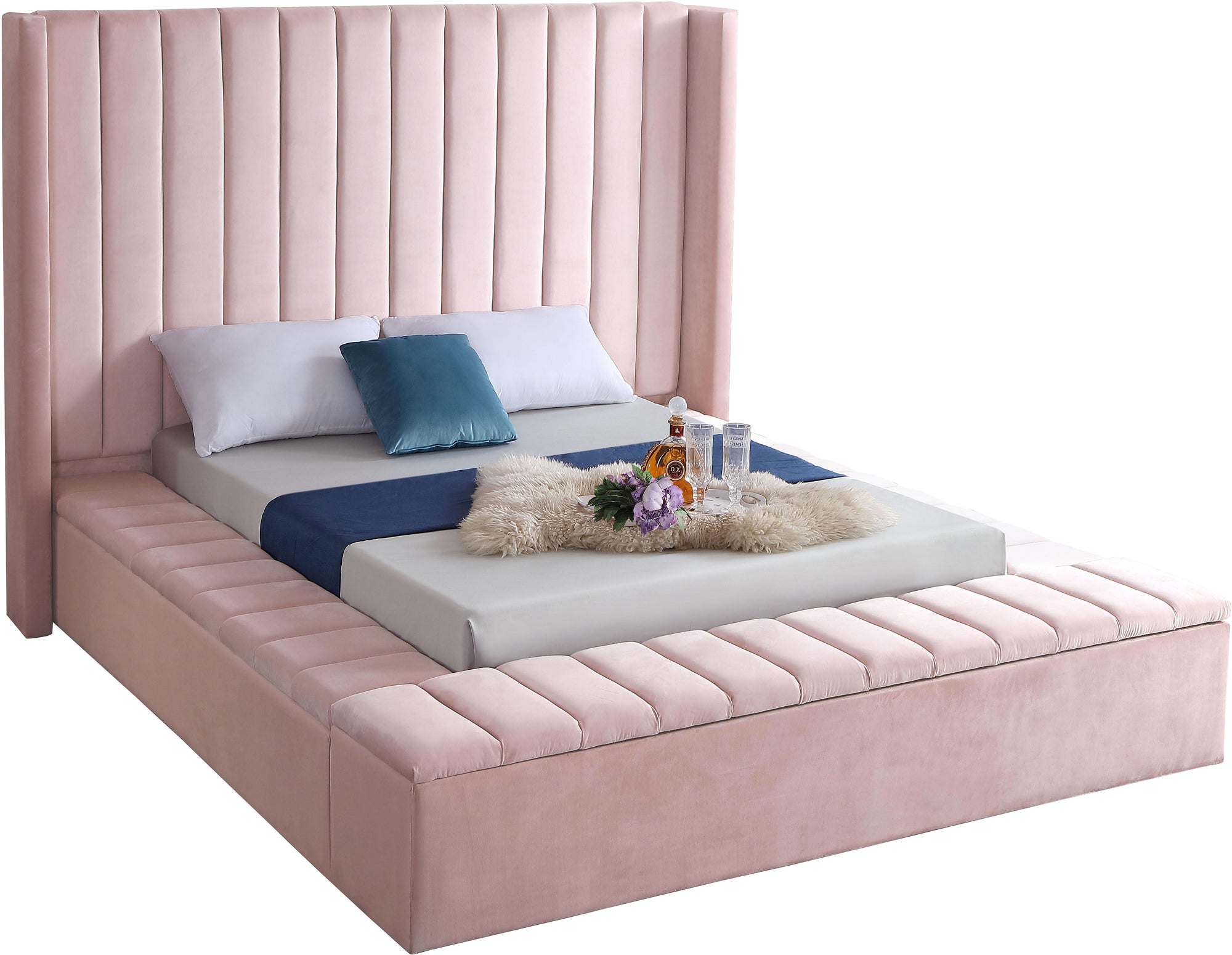 Kiki Pink Velvet King Bed (3 Boxes)