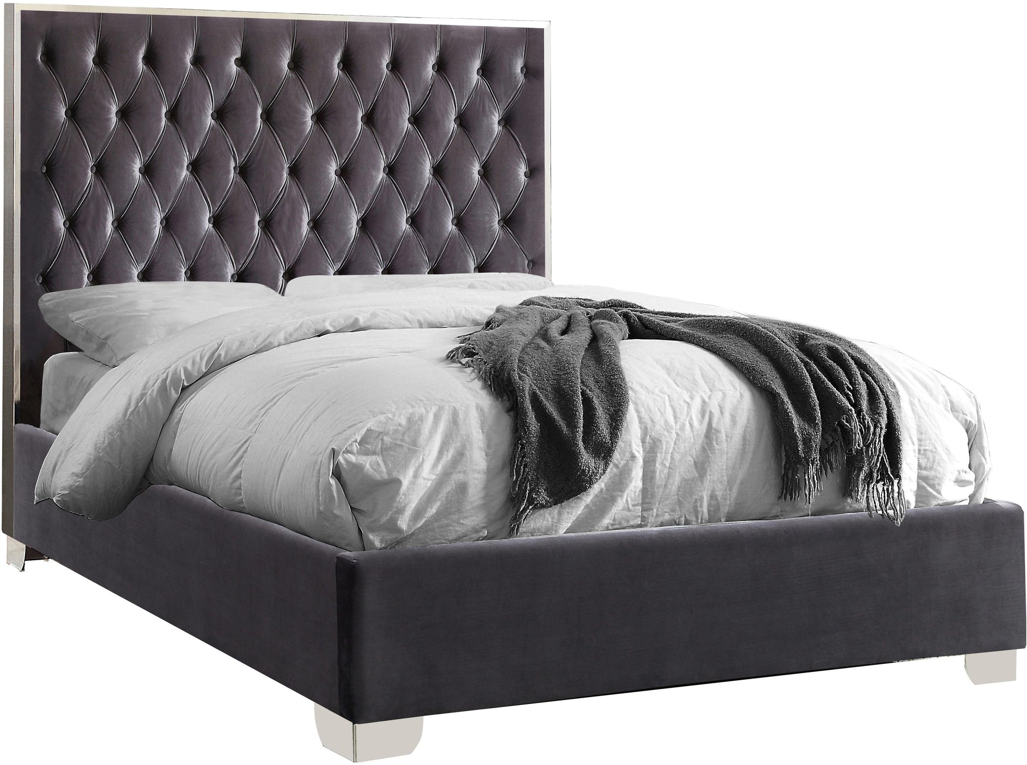 Lexi Grey Velvet Queen Bed