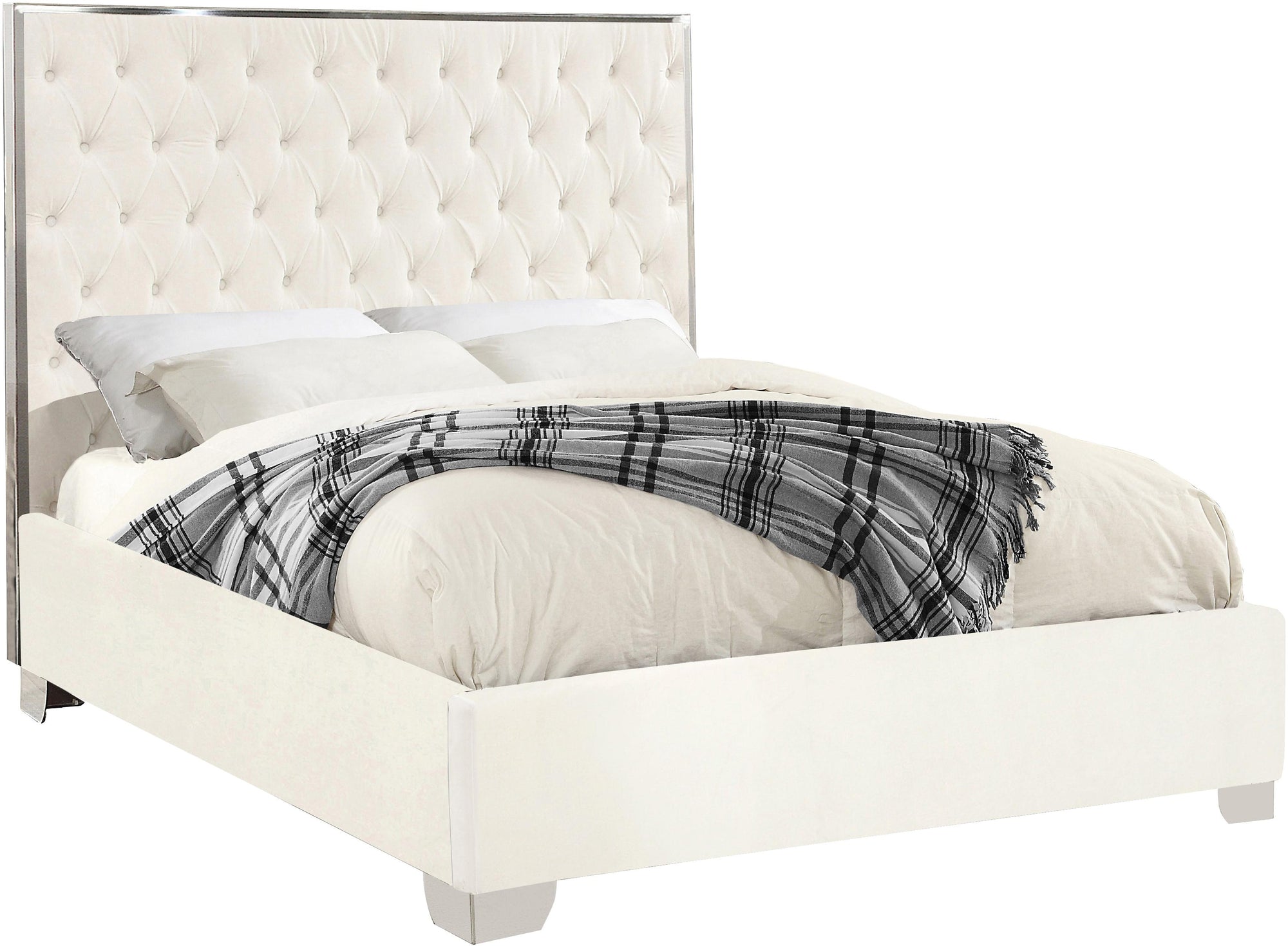 Lexi White Velvet Queen Bed