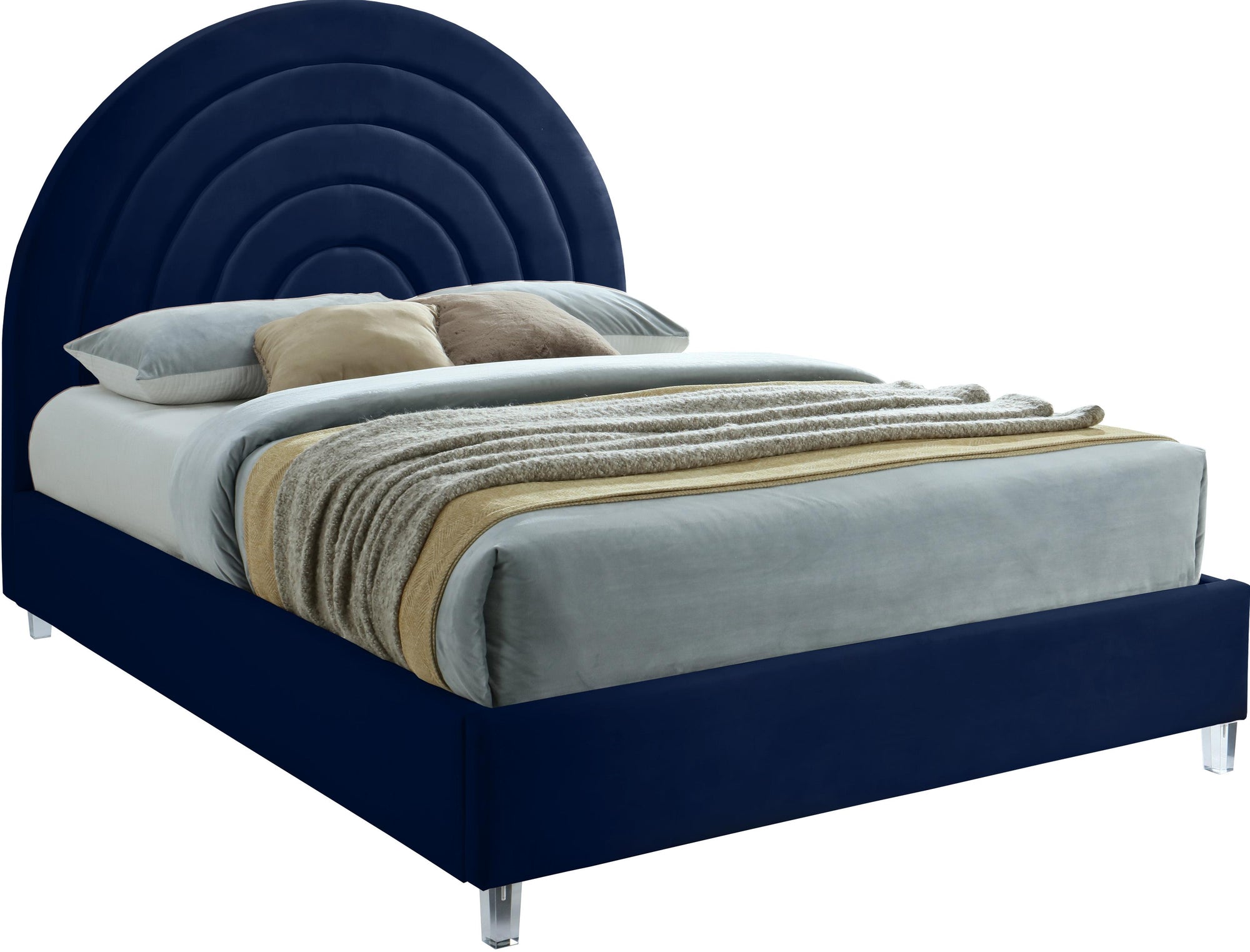 Rainbow Navy Velvet Full Bed
