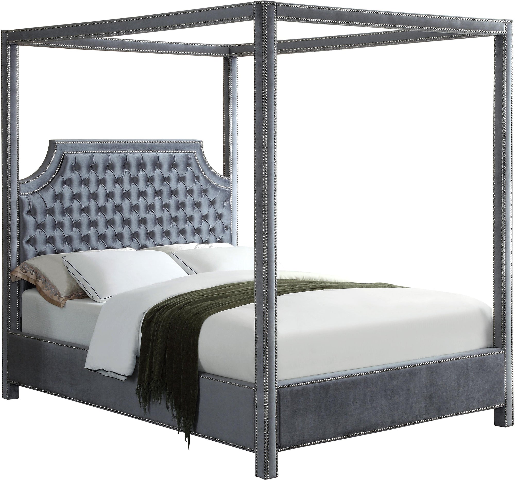 Rowan Grey Velvet King Bed (3 Boxes)