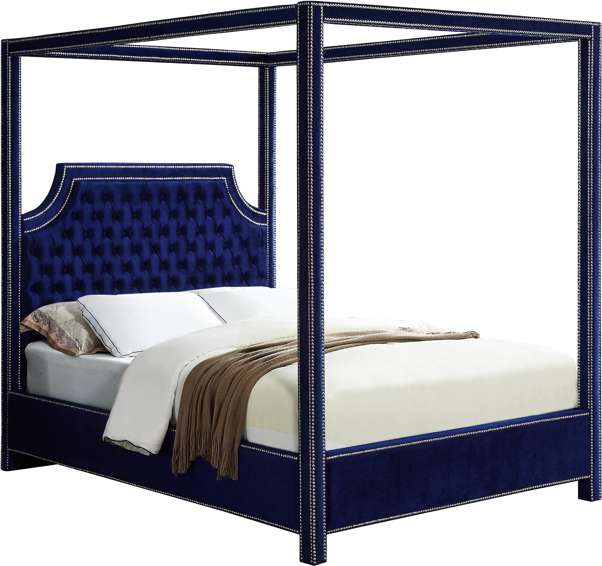 Rowan Navy Velvet King Bed (3 Boxes)