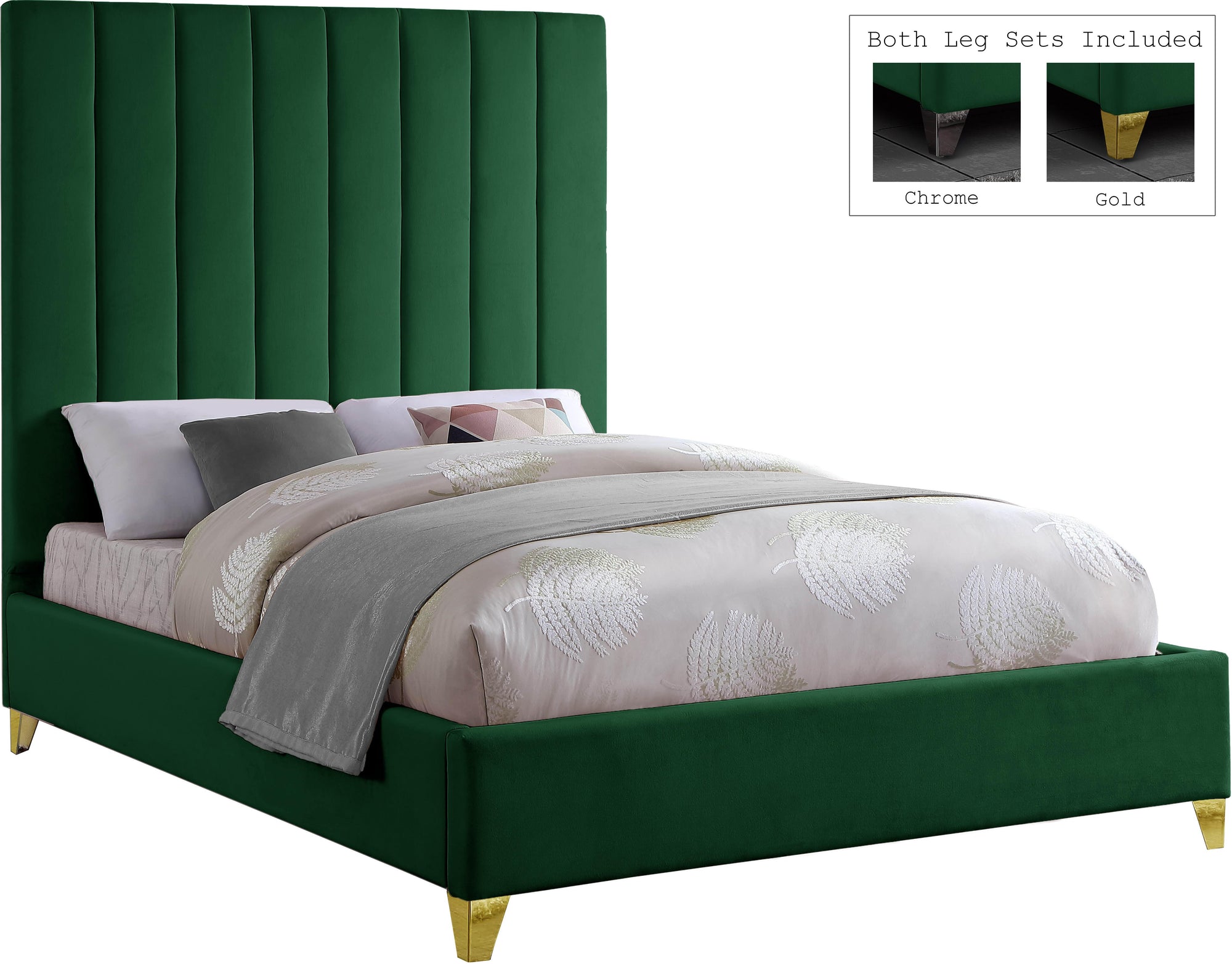 Via Green Velvet Queen Bed