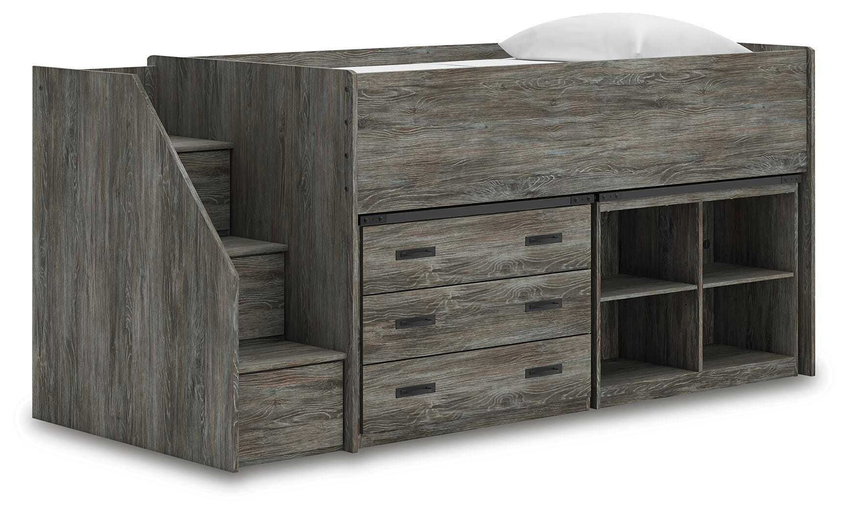 Frandern Loft Bed with Bookcase and Drawer Storage