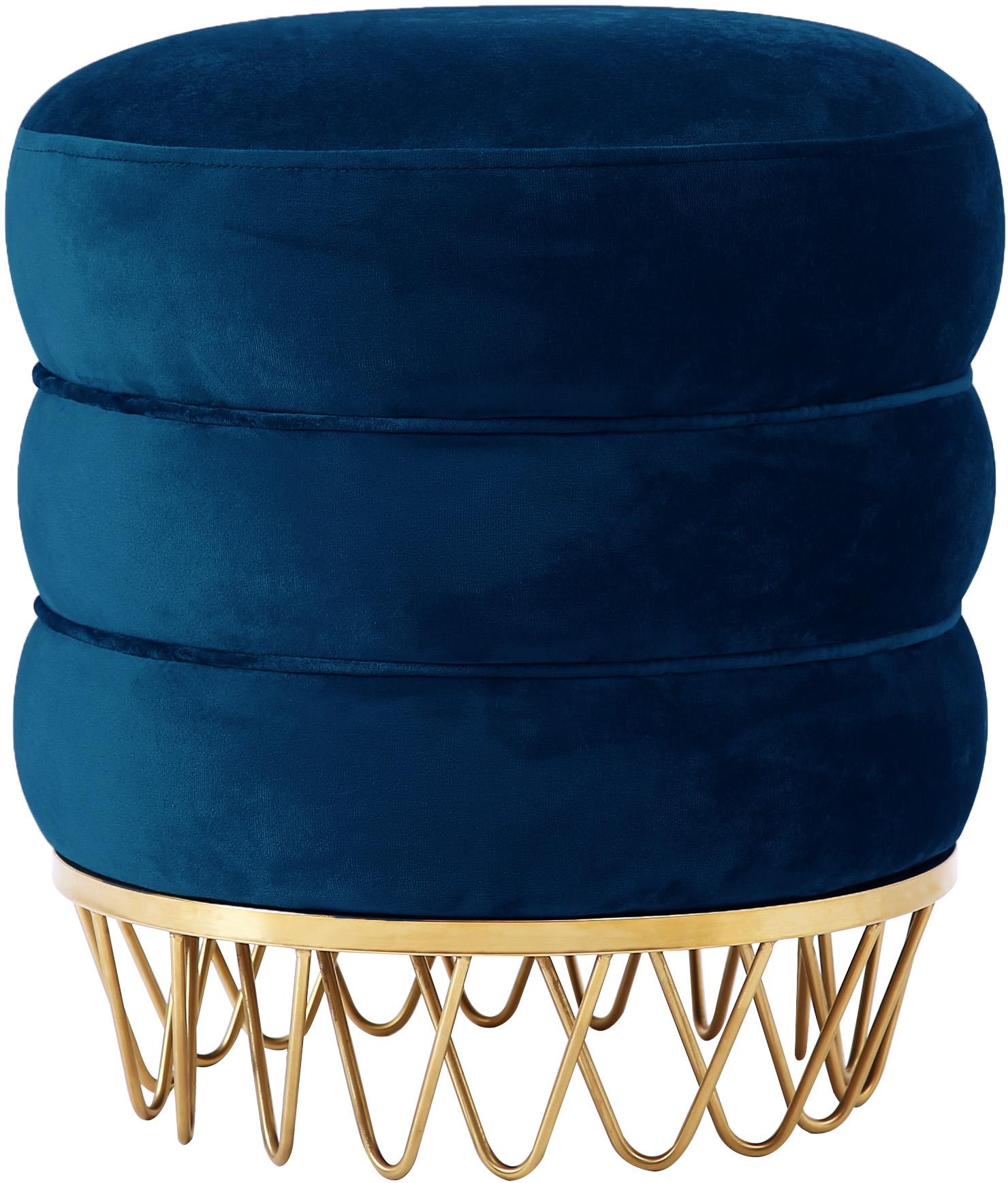 Revolve Navy Velvet Ottoman/Stool