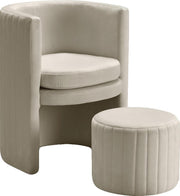 Selena Cream Velvet Accent Chair and Ottoman Set