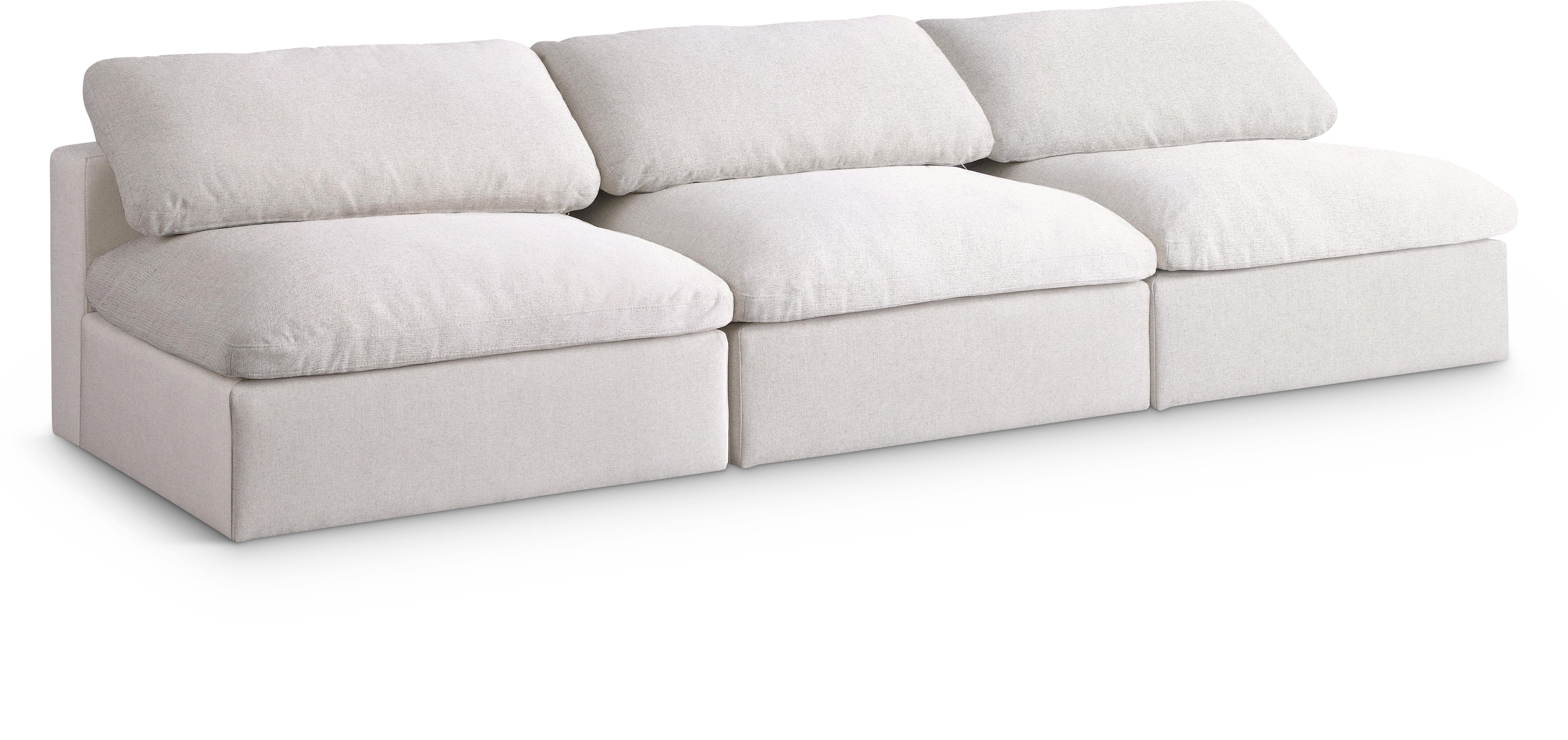 Serene Cream Linen Fabric Deluxe Cloud Modular Armless Sofa