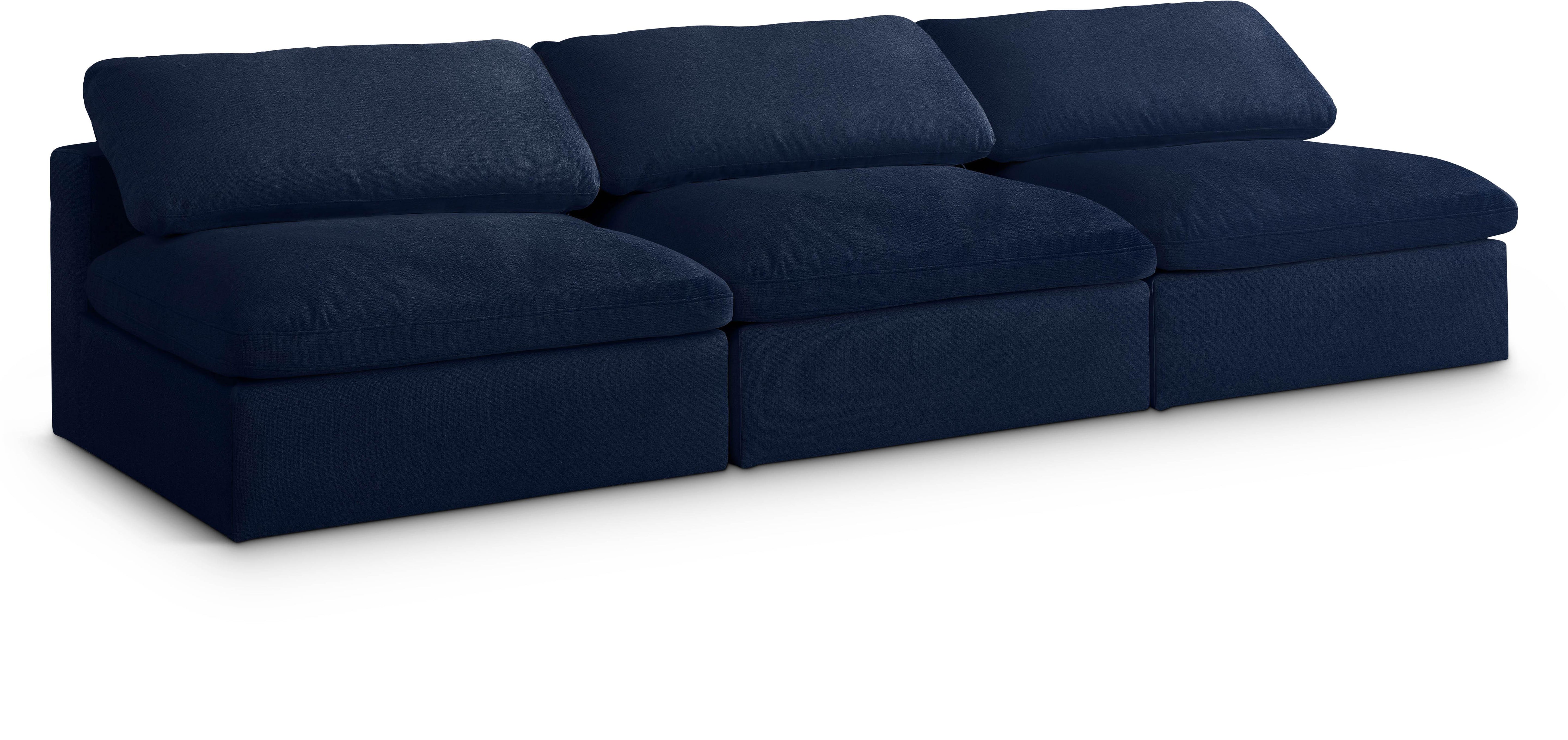 Serene Navy Linen Fabric Deluxe Cloud Modular Armless Sofa