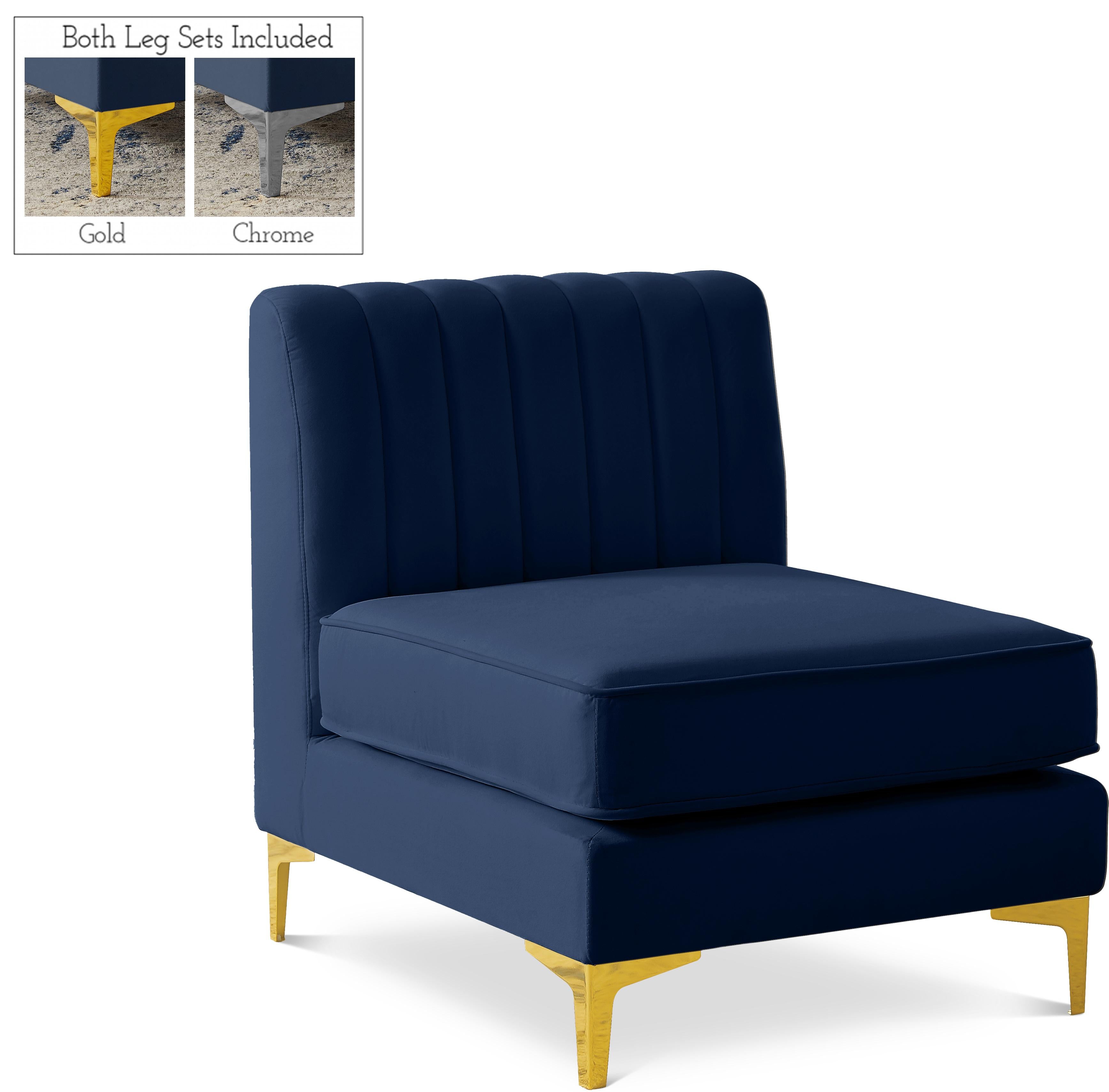 Alina Navy Velvet Armless Chair