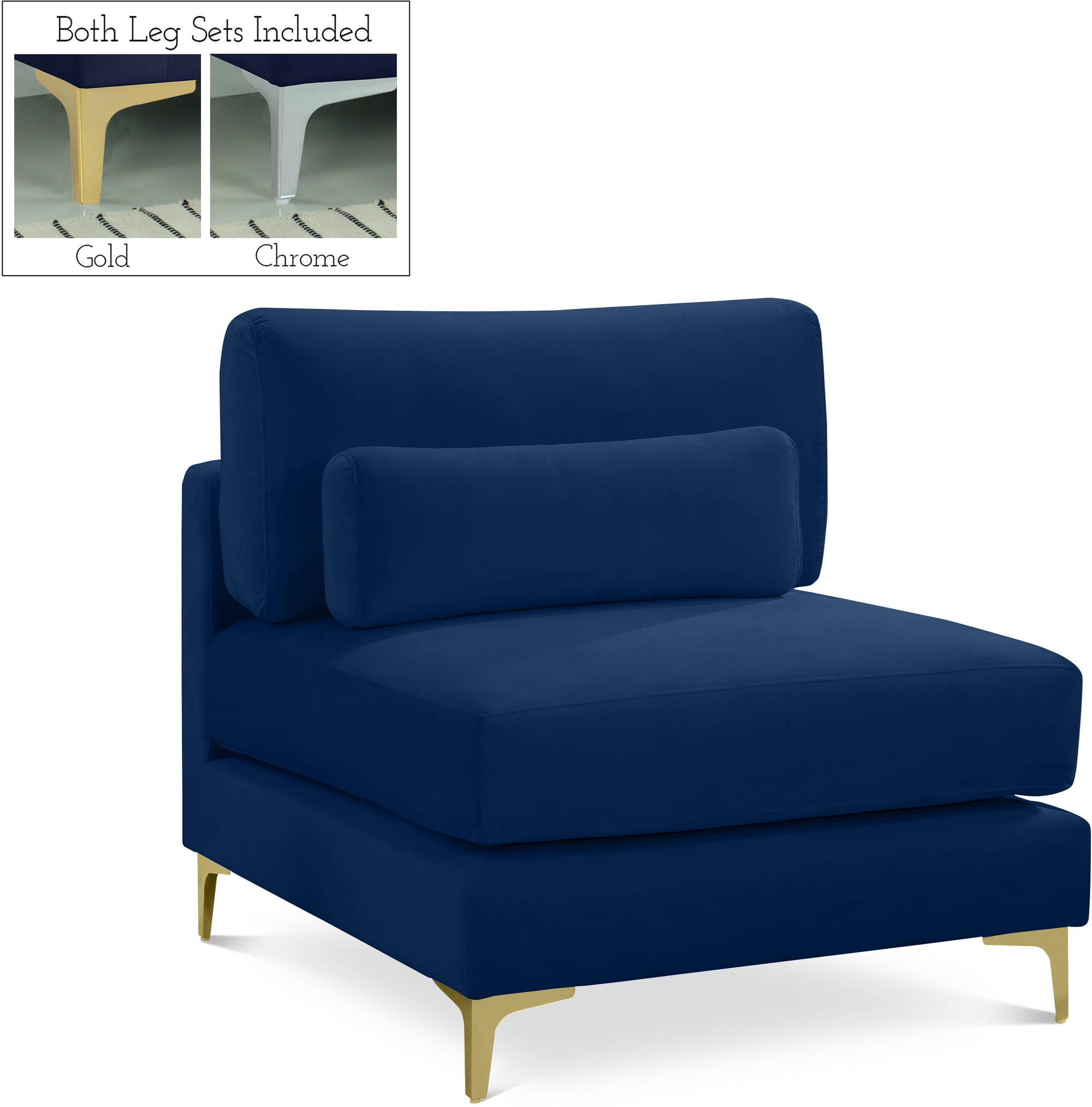 Julia Navy Velvet Modular Armless Chair