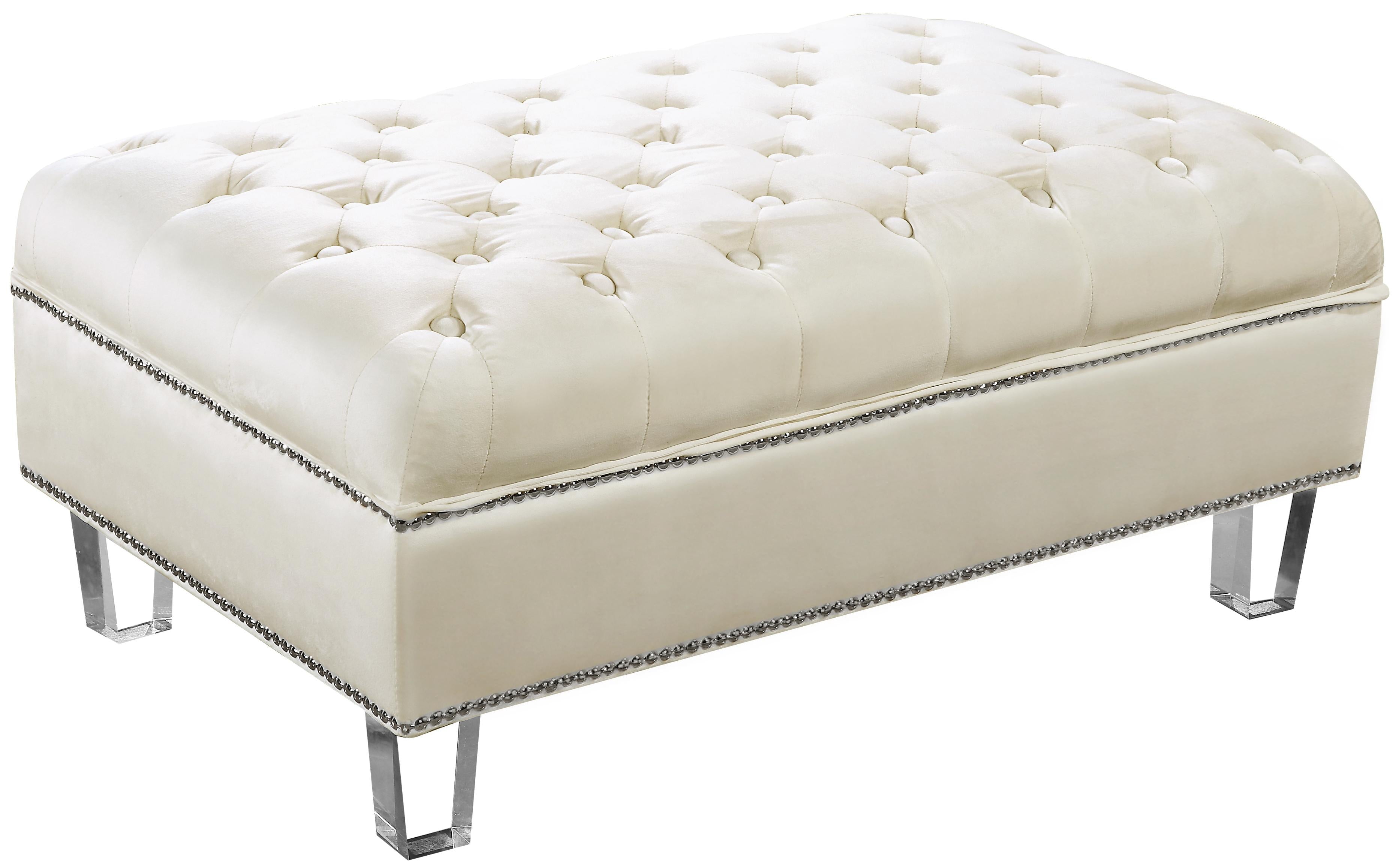Lucas Cream Velvet Ottoman