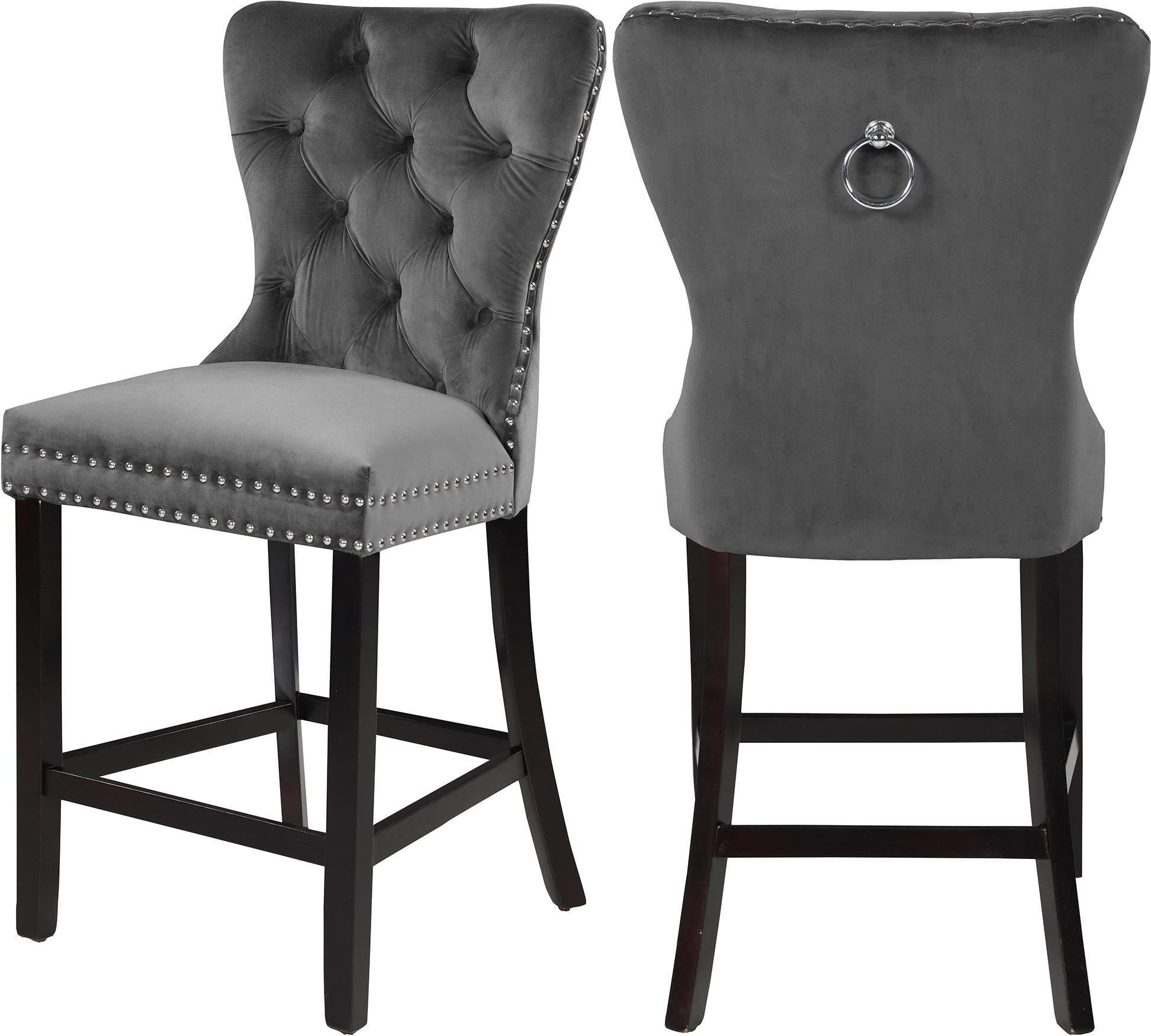 Nikki Grey Velvet Stool