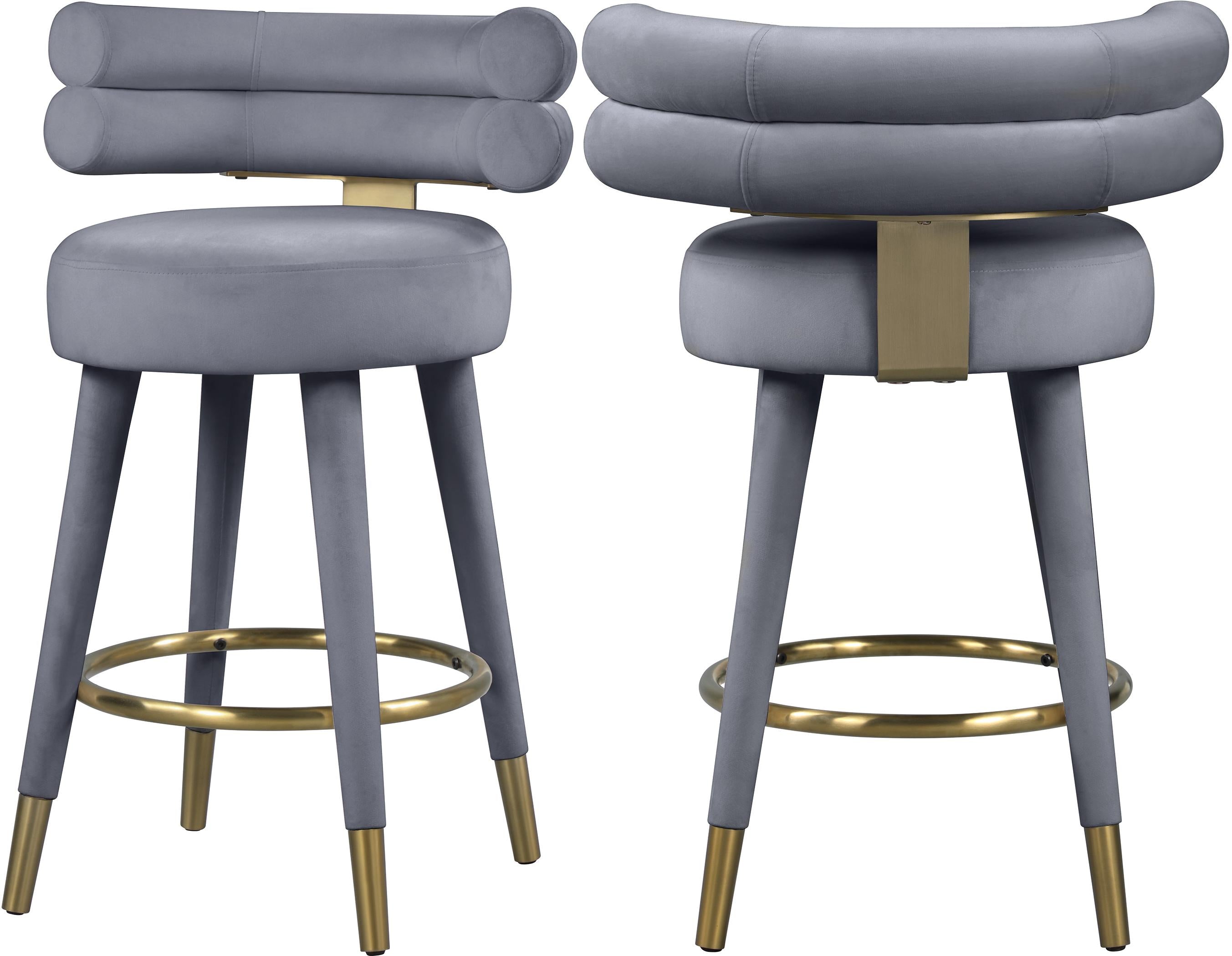 Fitzroy Grey Velvet Counter Stool