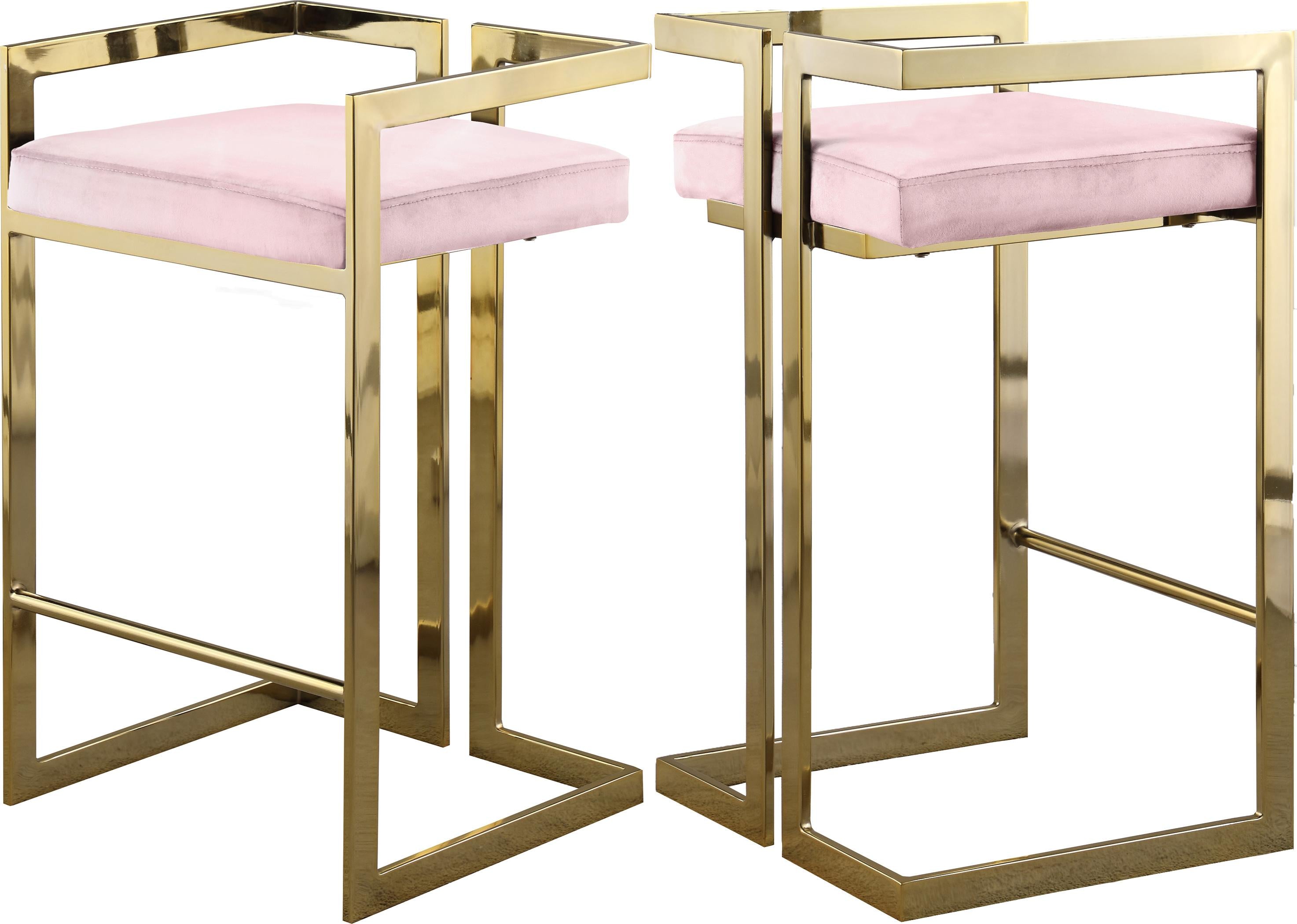 Ezra Pink Velvet Stool