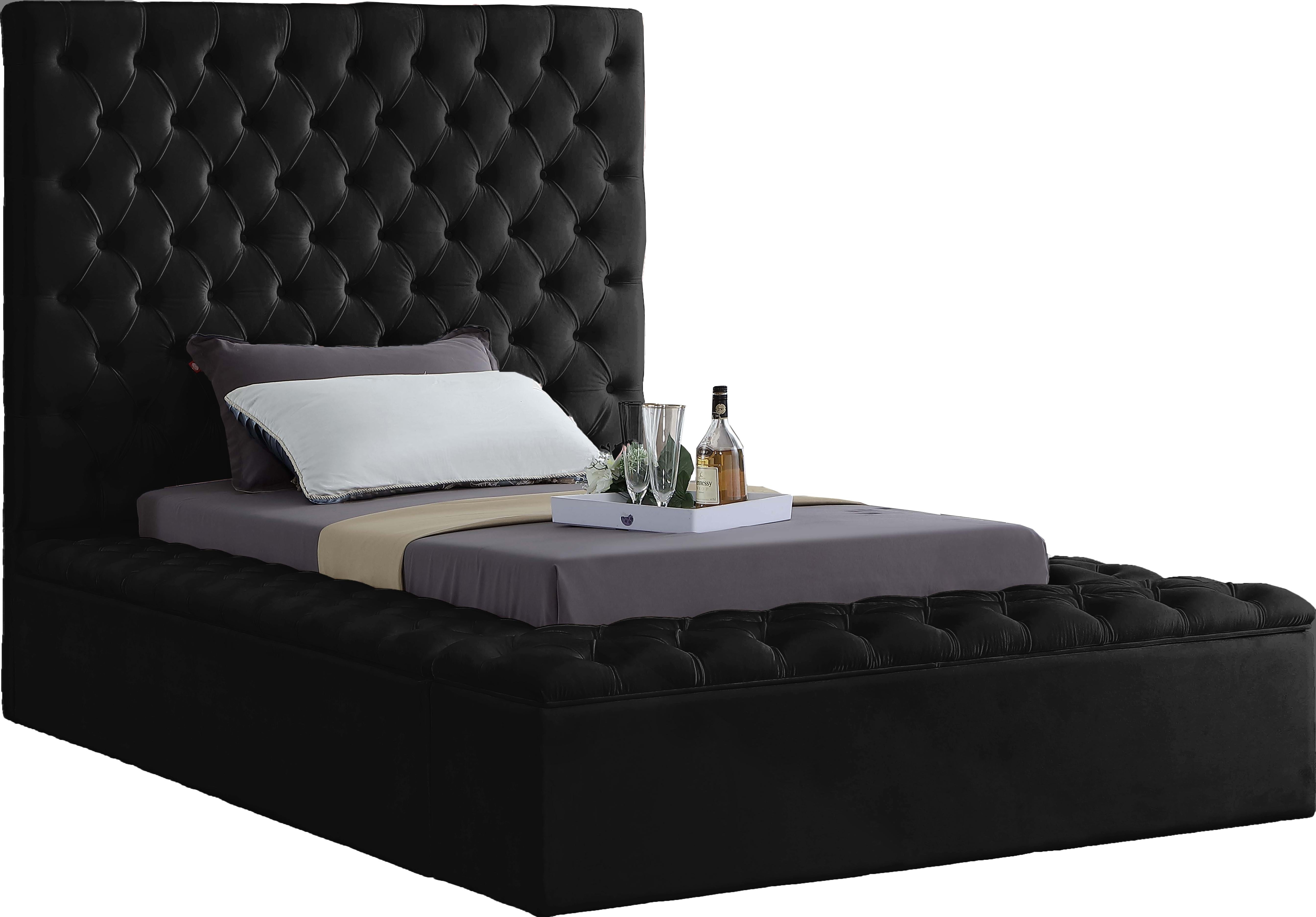 Bliss Black Velvet Twin Bed (3 Boxes)