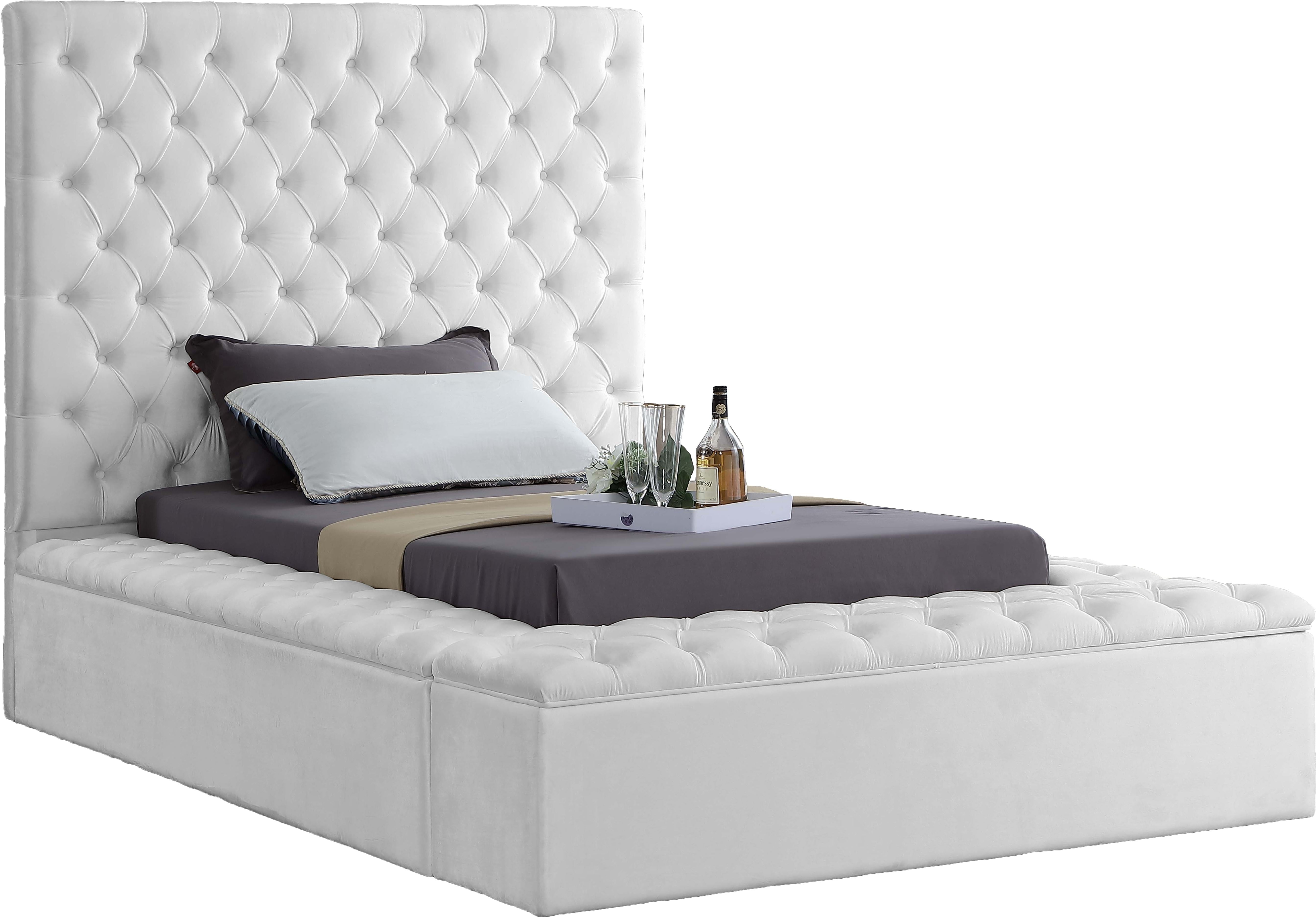 Bliss White Velvet Twin Bed (3 Boxes)