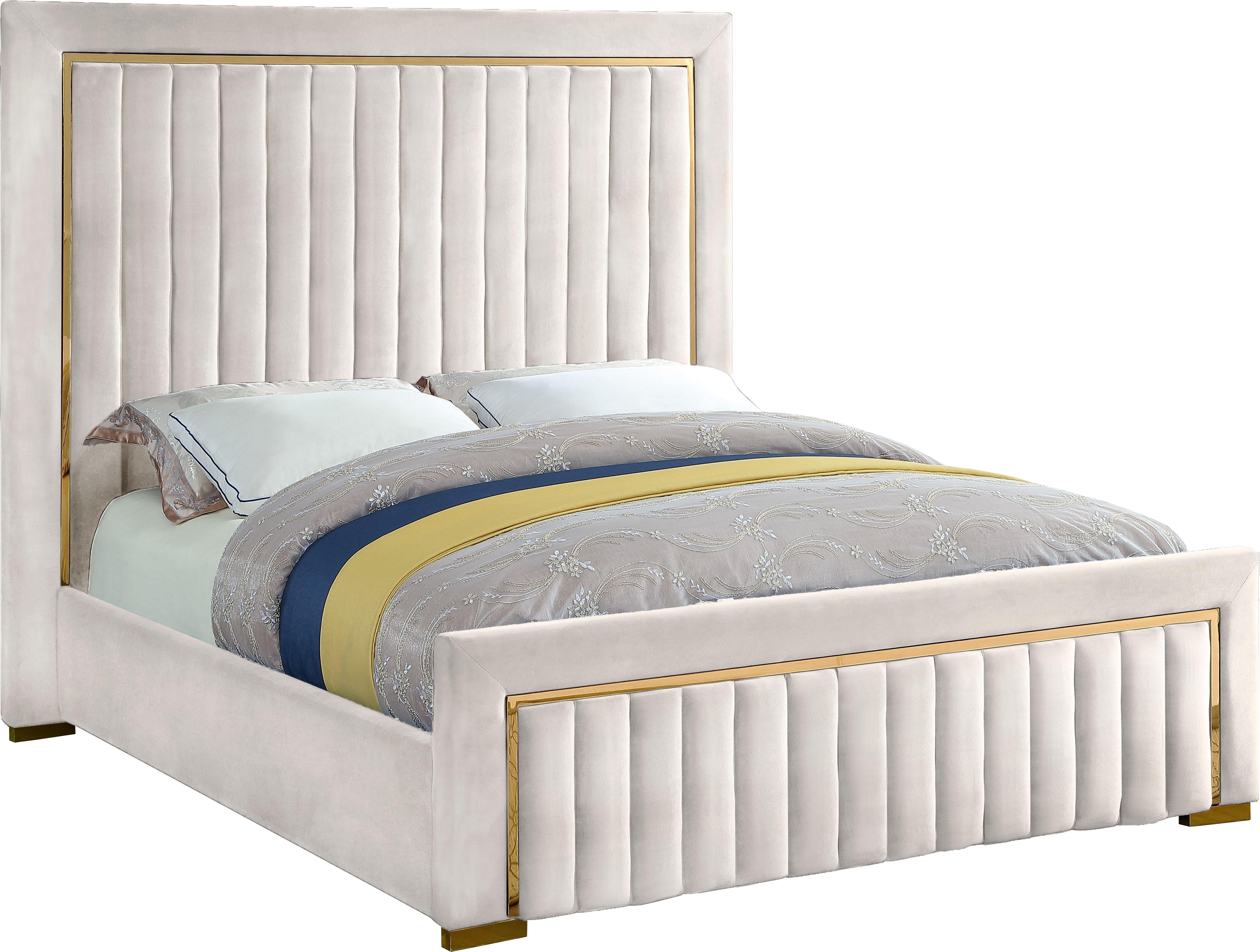 Dolce Cream Velvet Queen Bed (3 Boxes)
