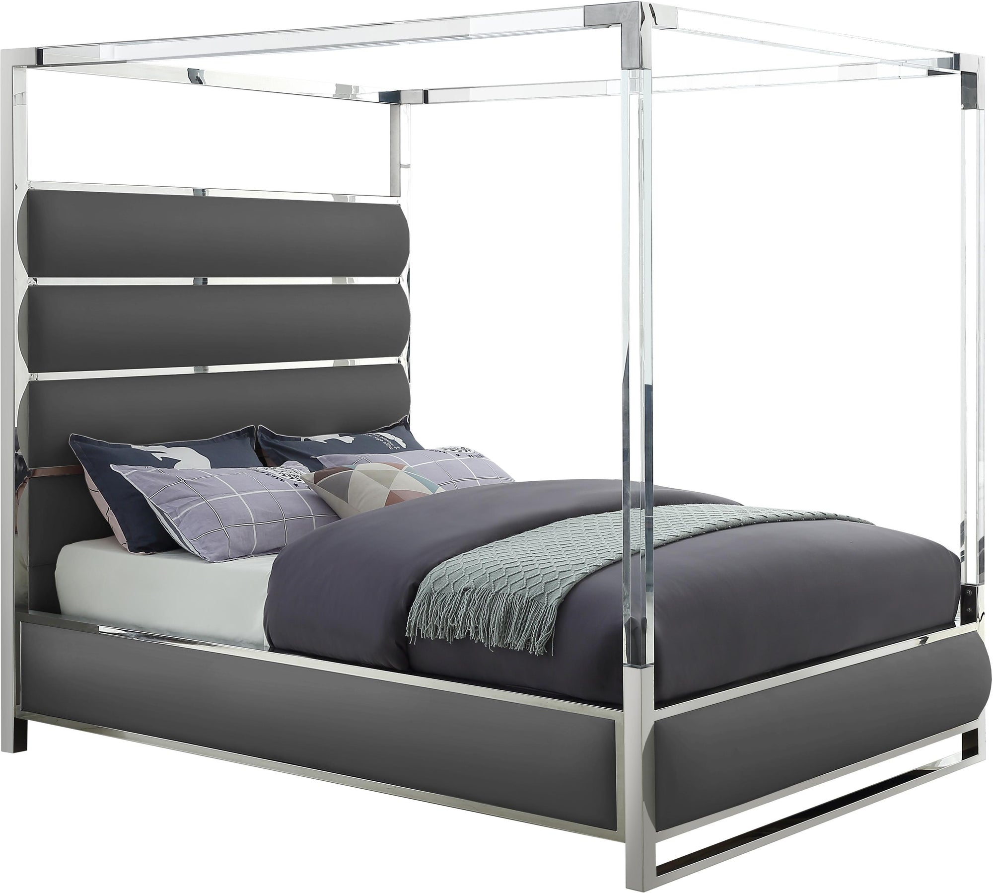 Encore Grey Faux Leather King Bed (4 Boxes)