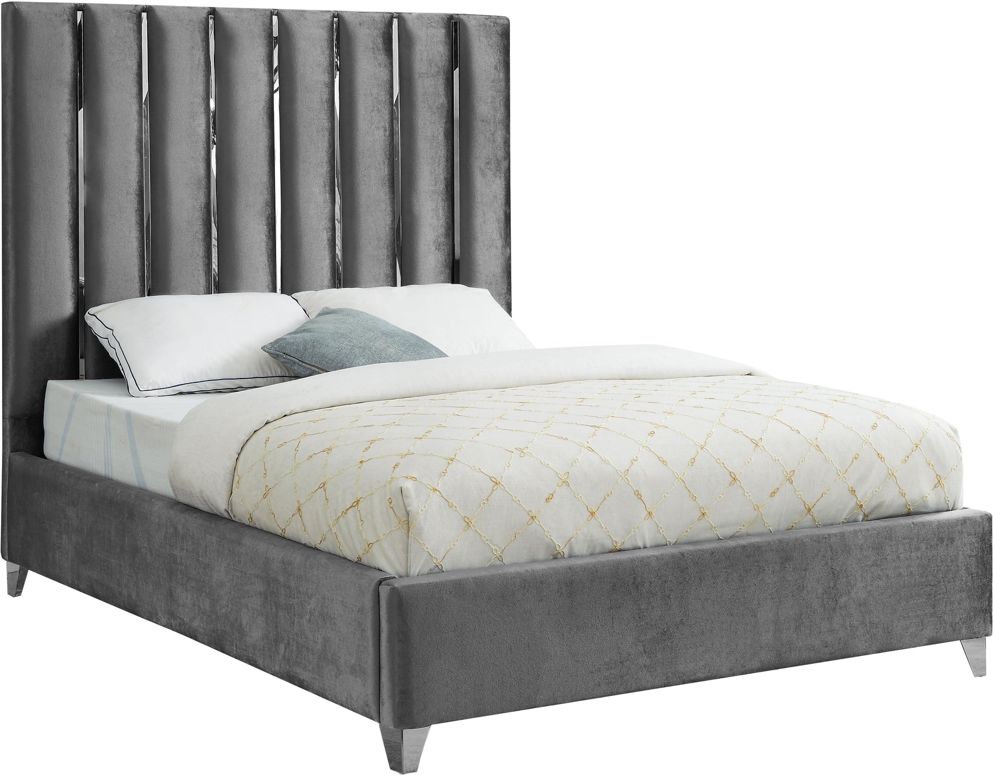 Enzo Grey Velvet King Bed