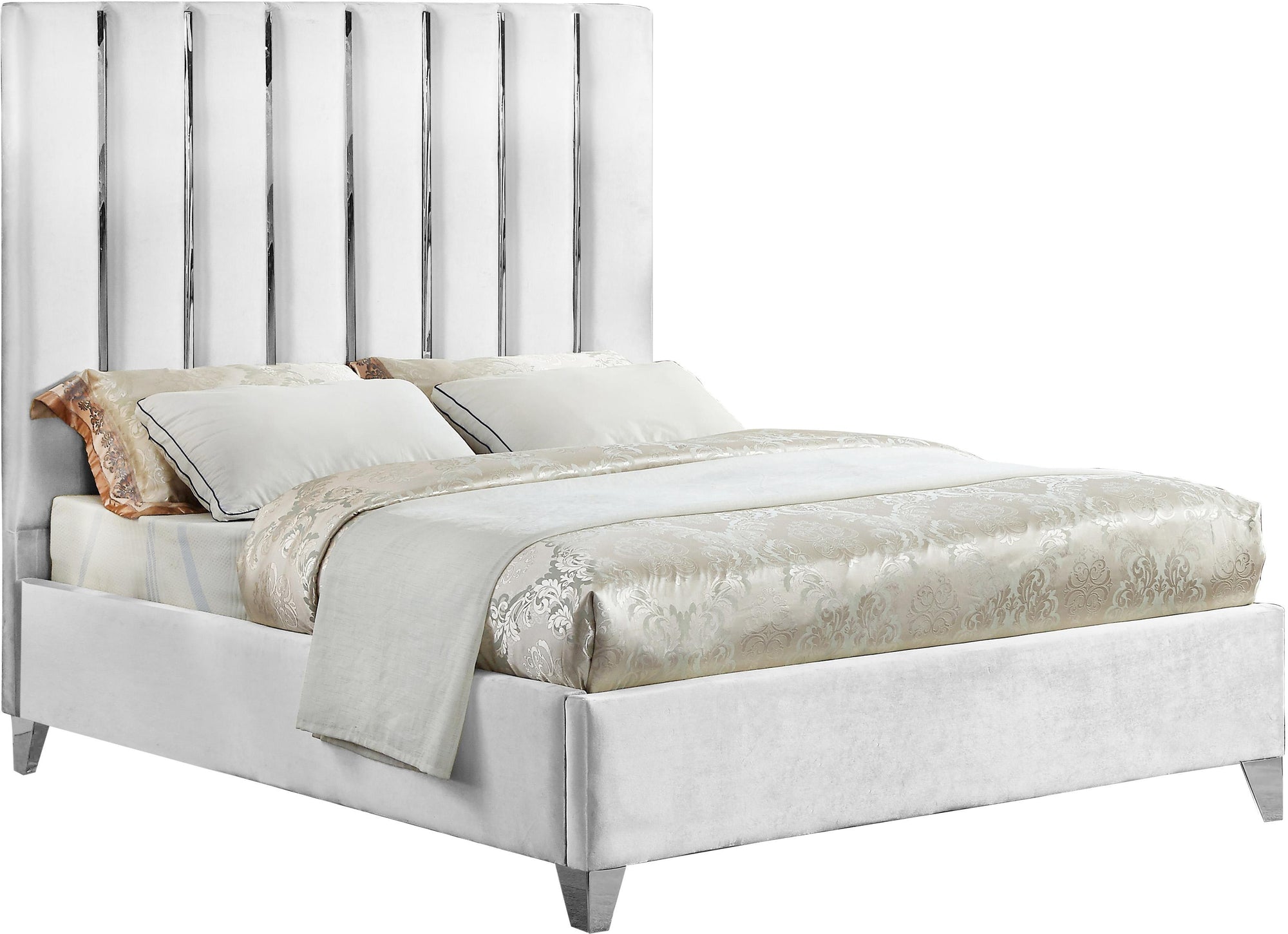 Enzo White Velvet King Bed