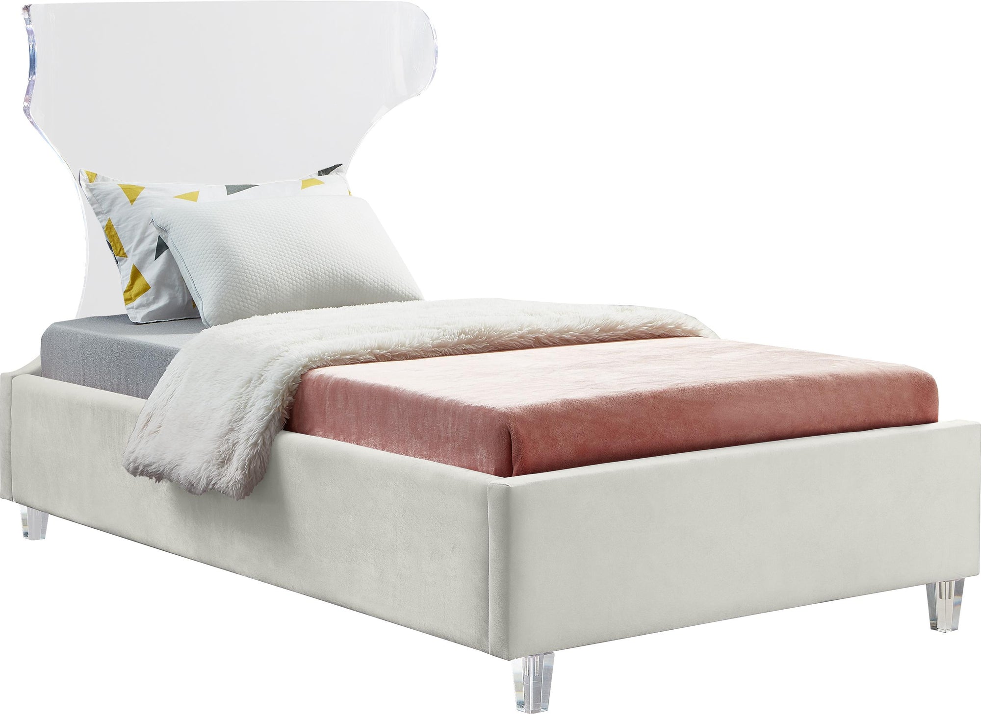 Ghost Cream Velvet Twin Bed