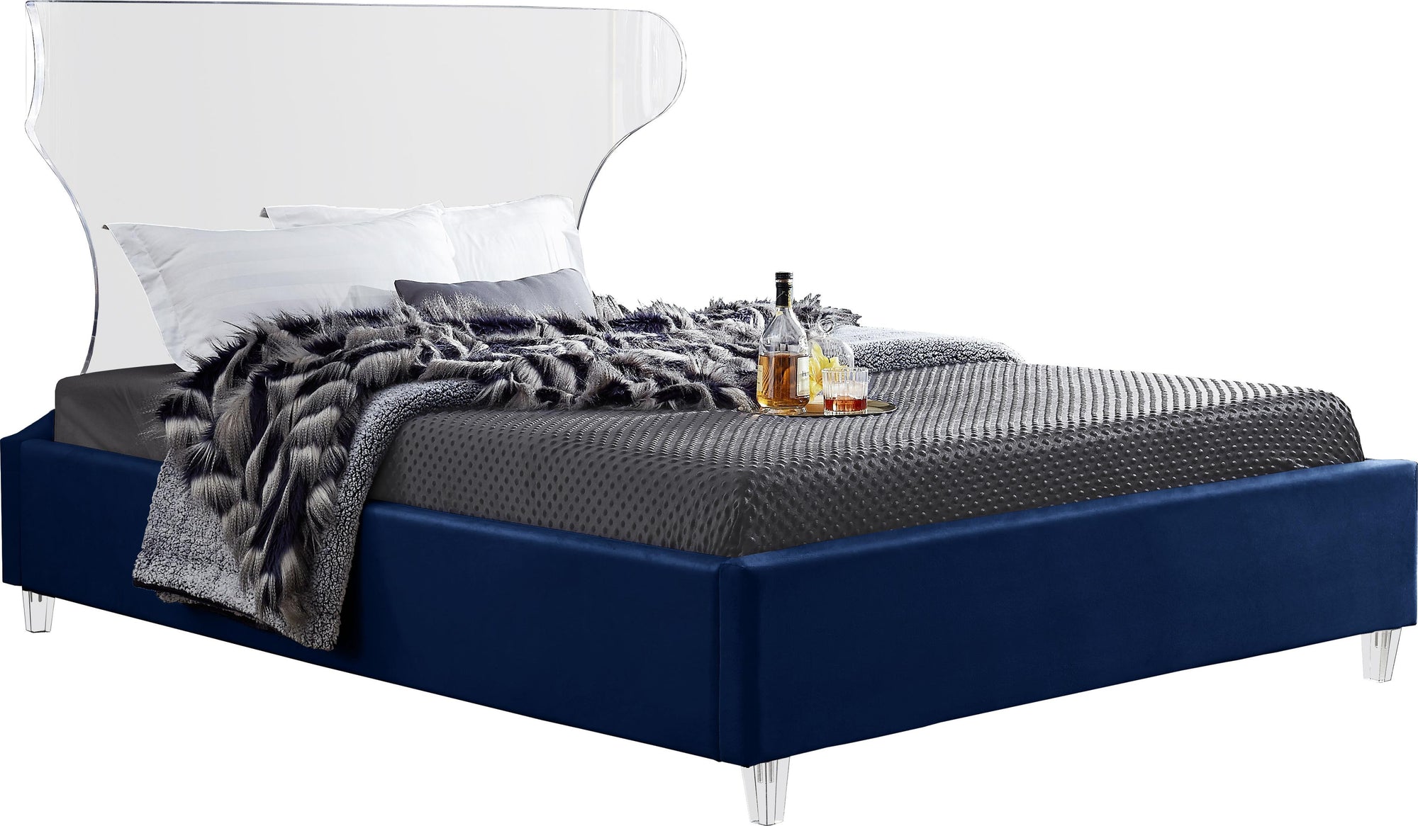 Ghost Navy Velvet King Bed