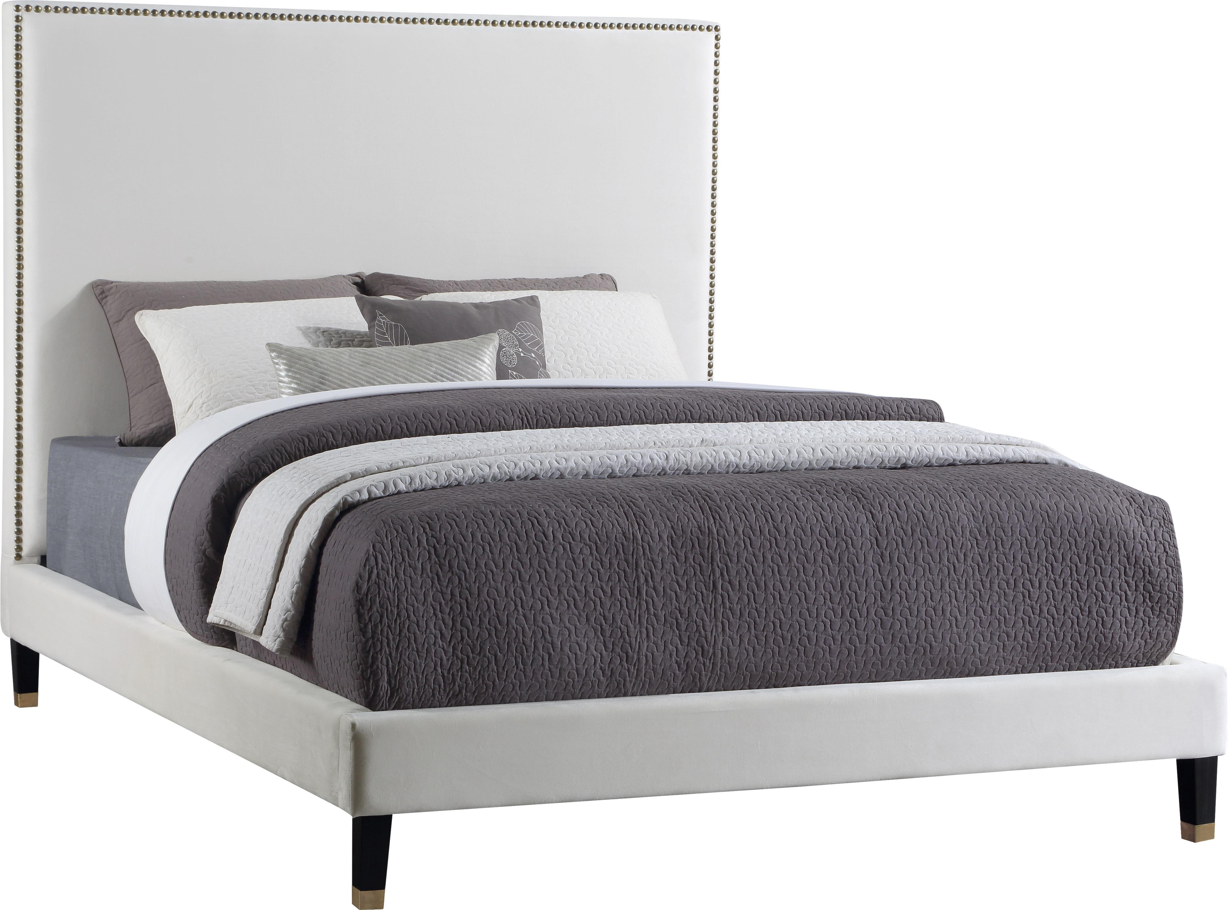 Harlie Cream Velvet Queen Bed