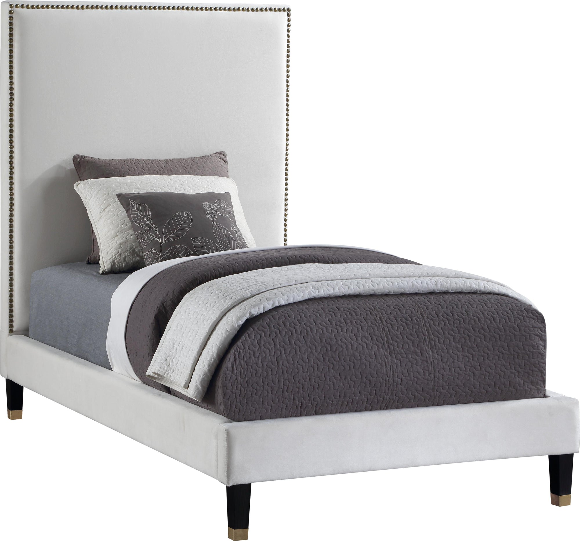 Harlie Cream Velvet Twin Bed