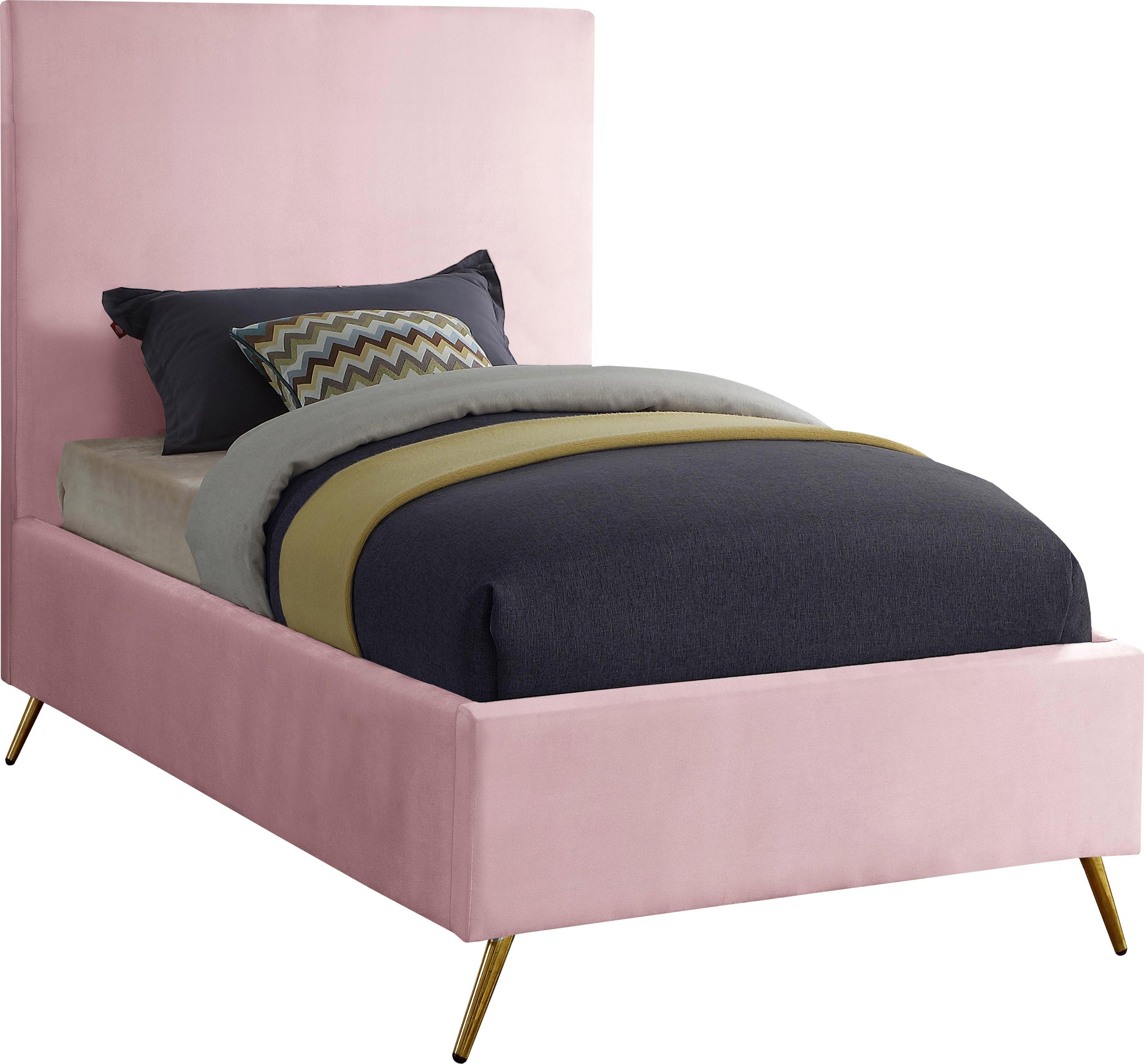 Jasmine Pink Velvet Twin Bed