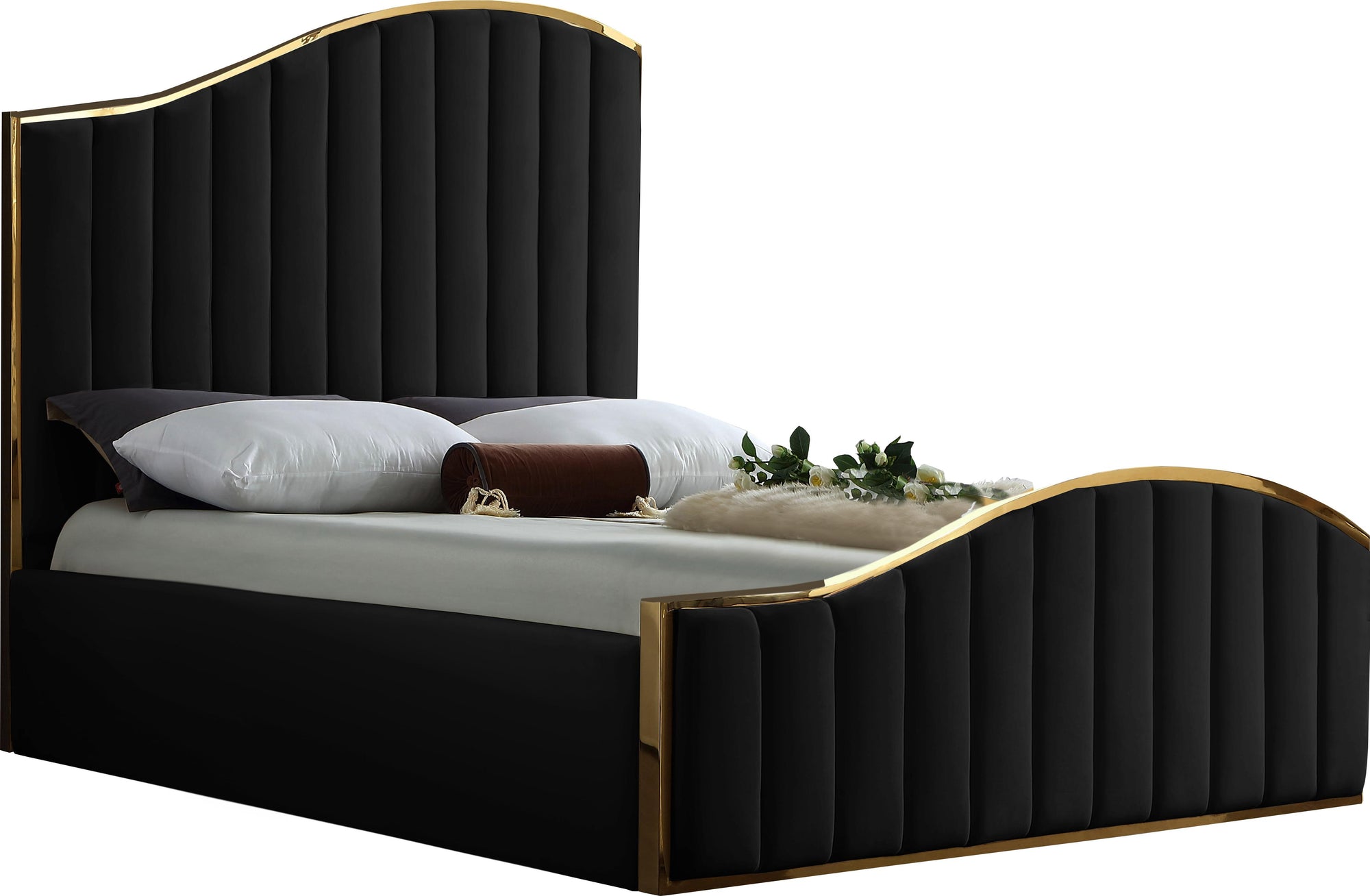 Jolie Black Velvet Queen Bed (3 Boxes)