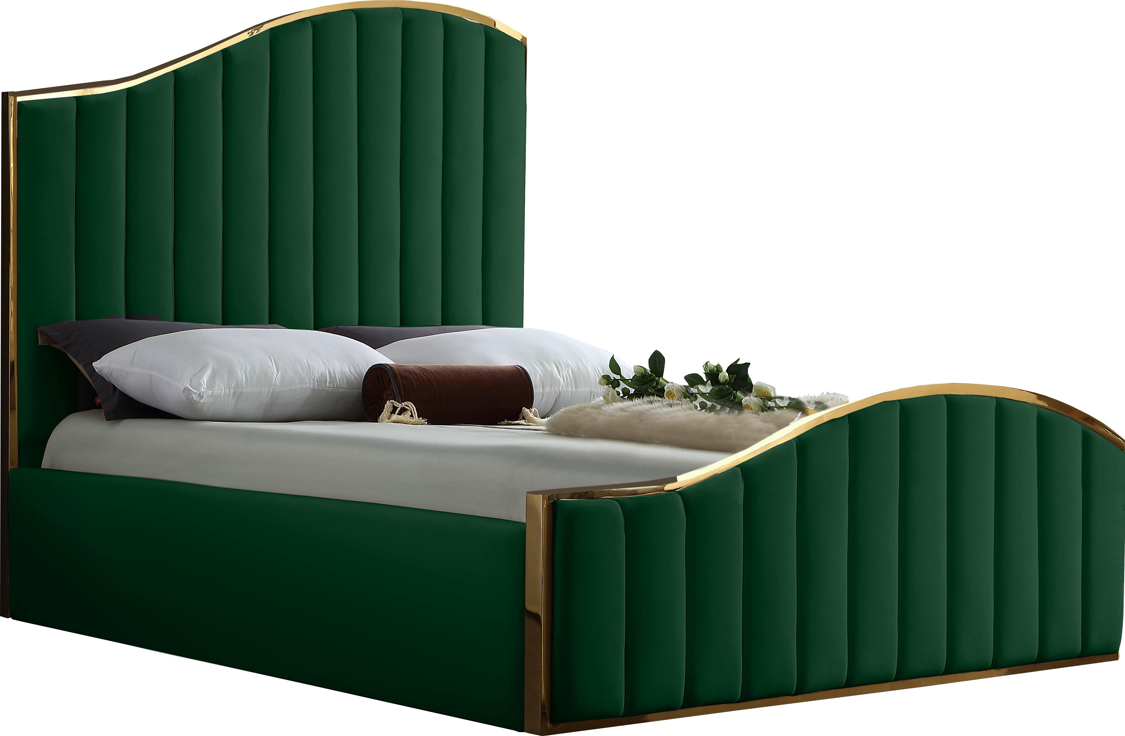 Jolie Green Velvet Queen Bed (3 Boxes)