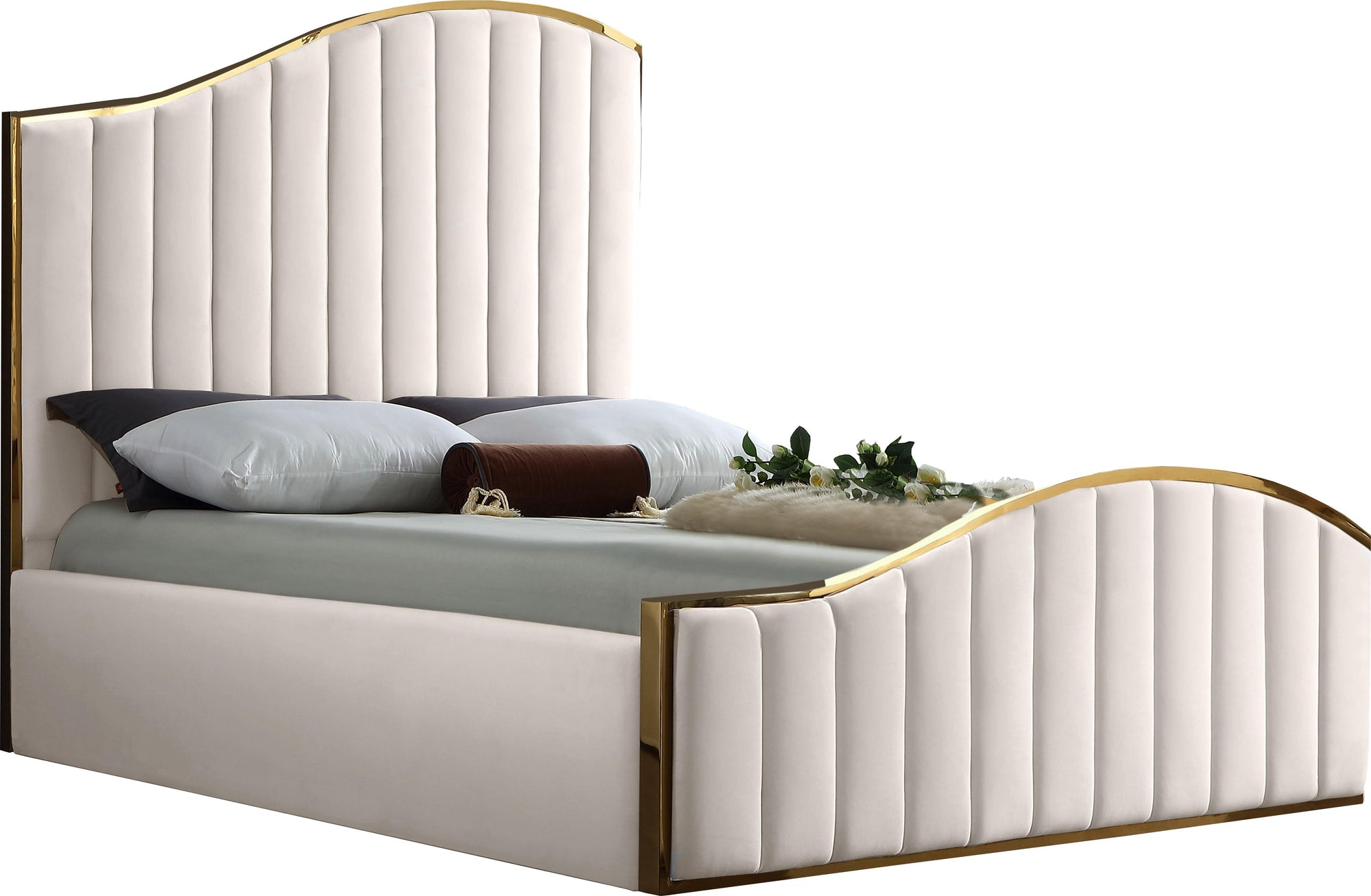 Jolie Cream Velvet Queen Bed (3 Boxes)