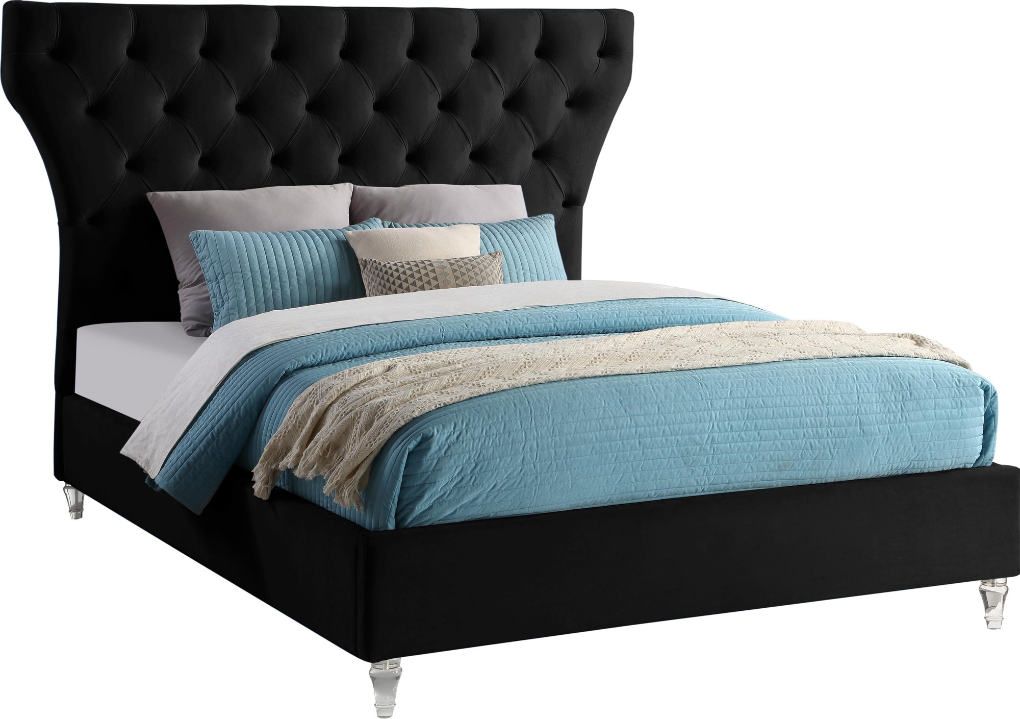 Kira Black Velvet King Bed