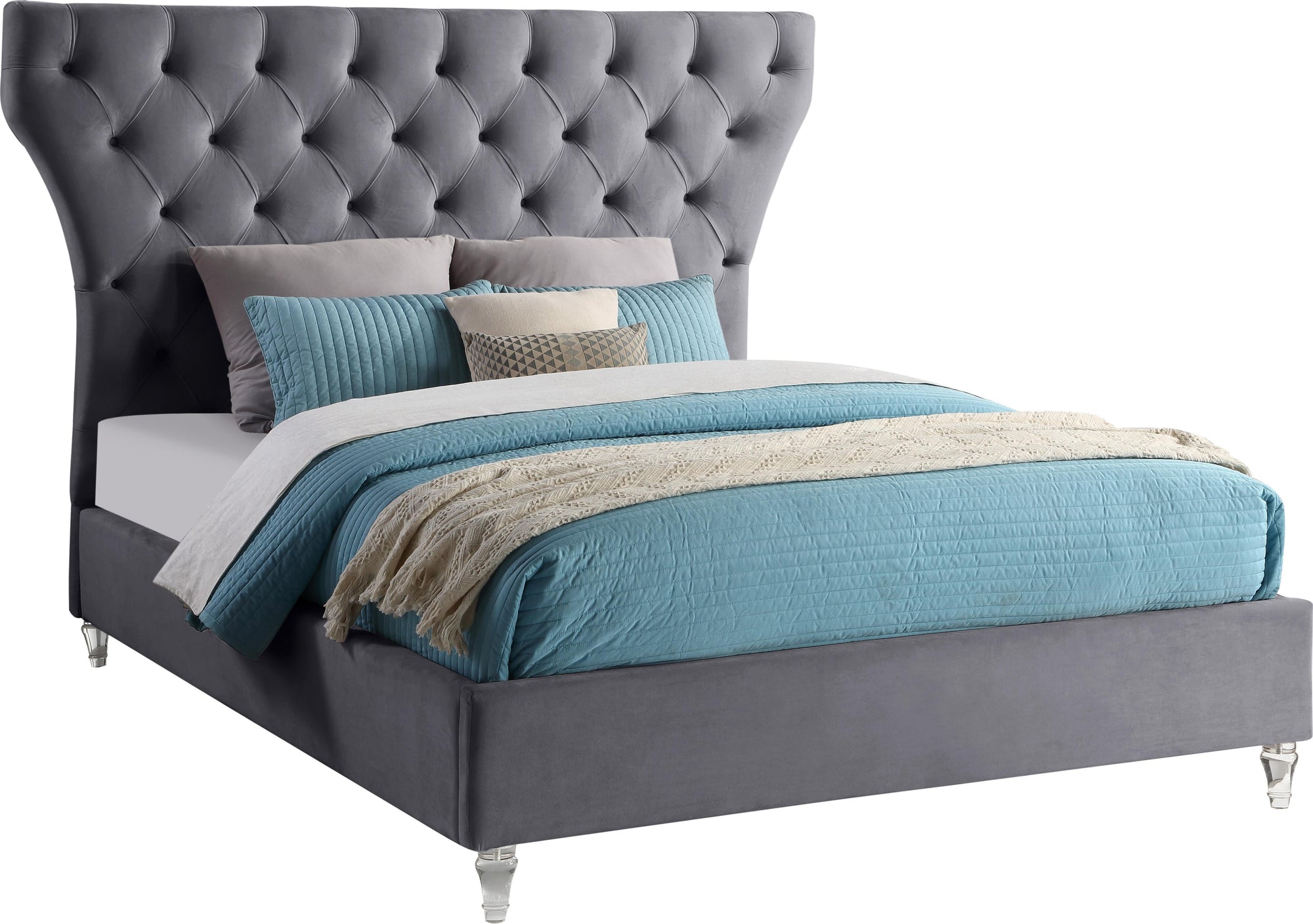 Kira Grey Velvet King Bed