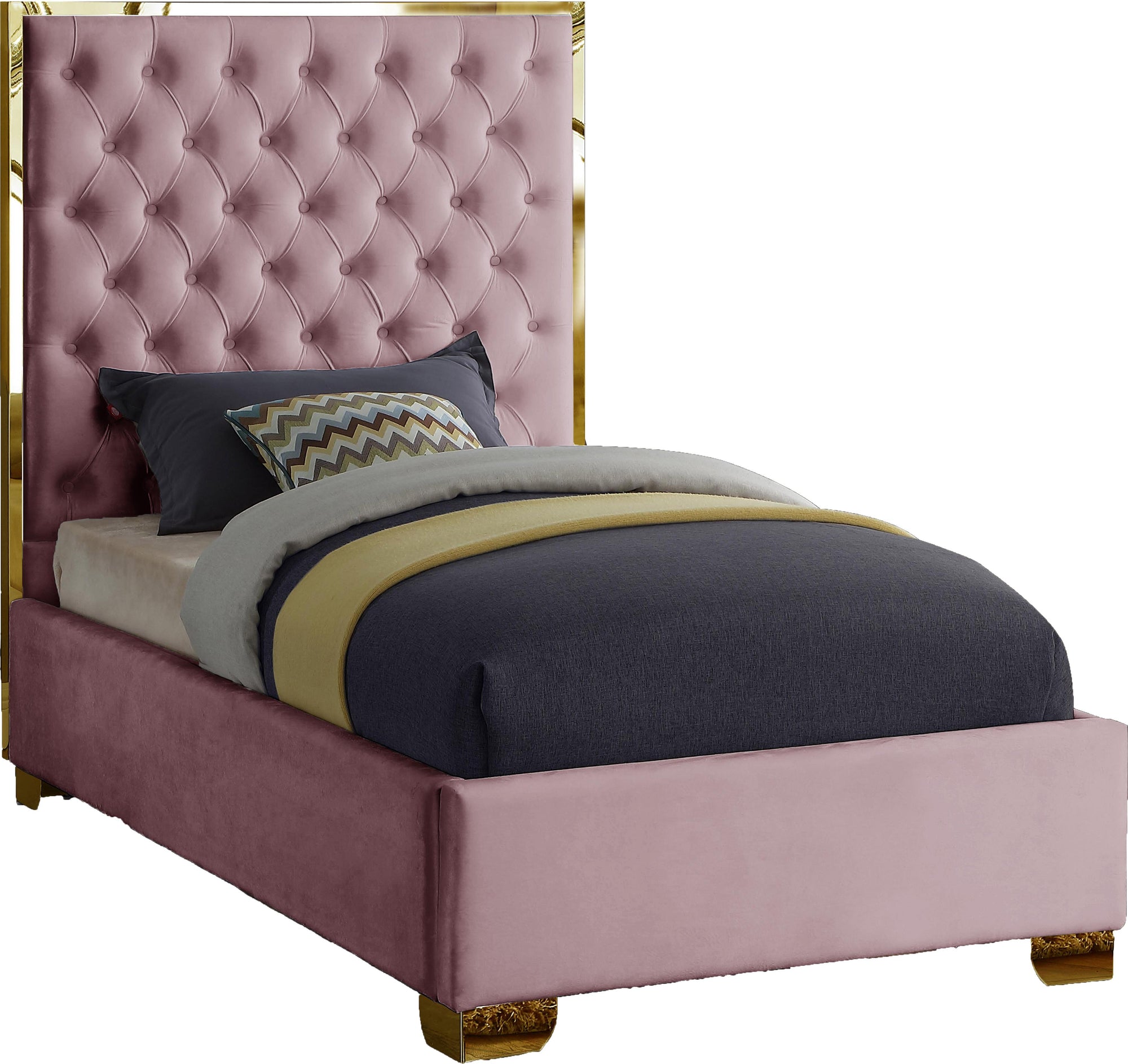 Lana Pink Velvet Twin Bed