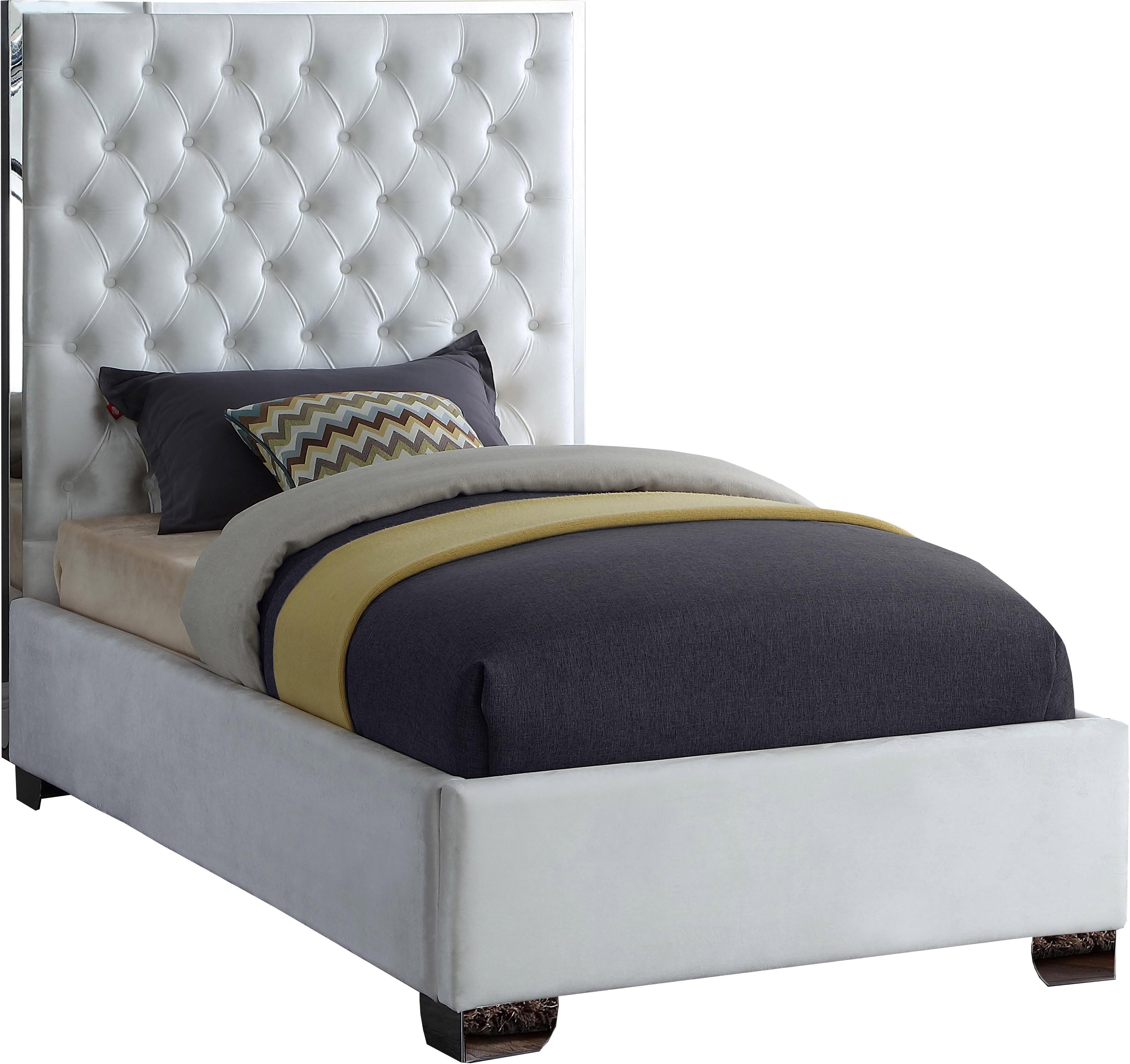 Lexi White Velvet Twin Bed