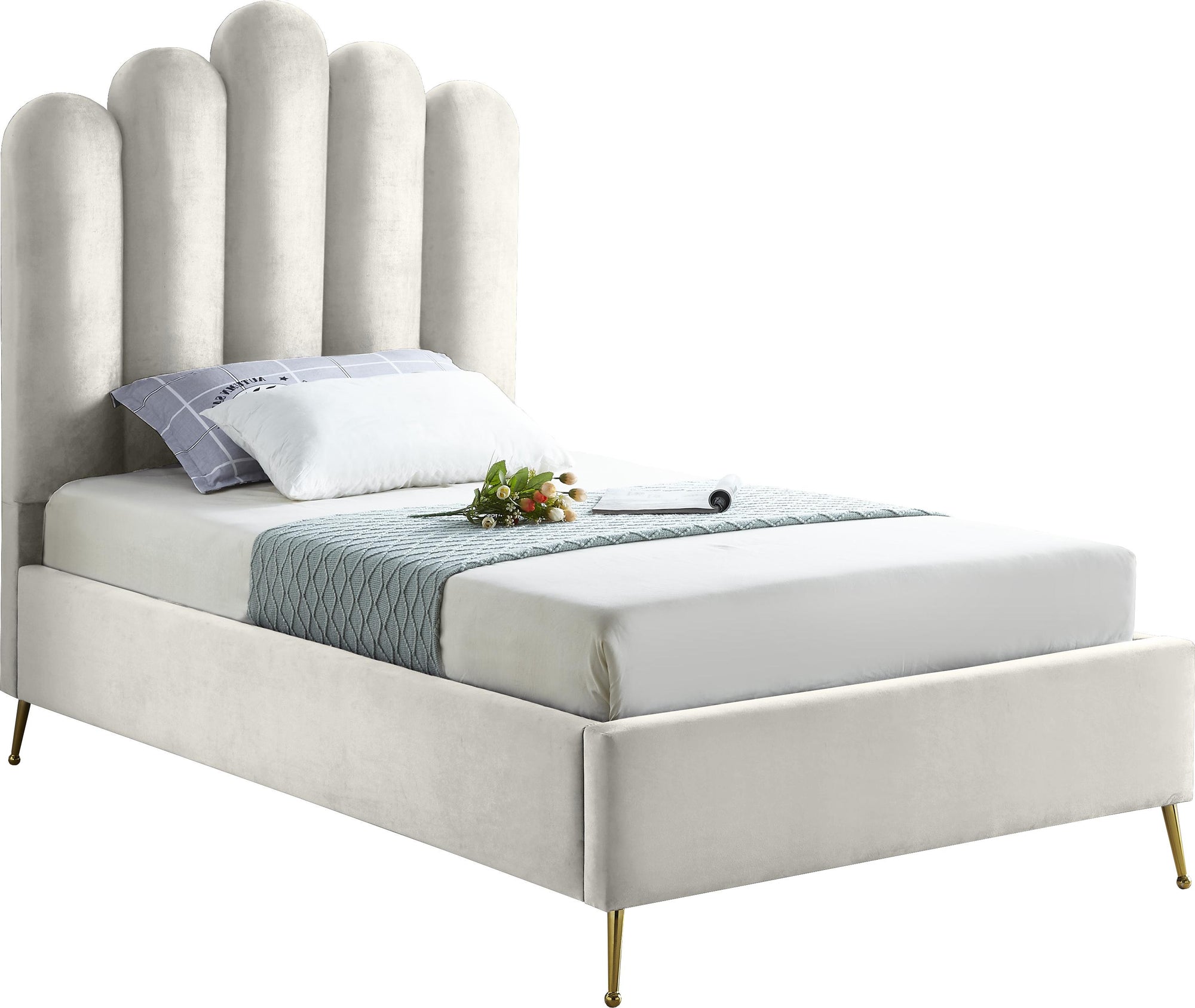 Lily Cream Velvet Twin Bed